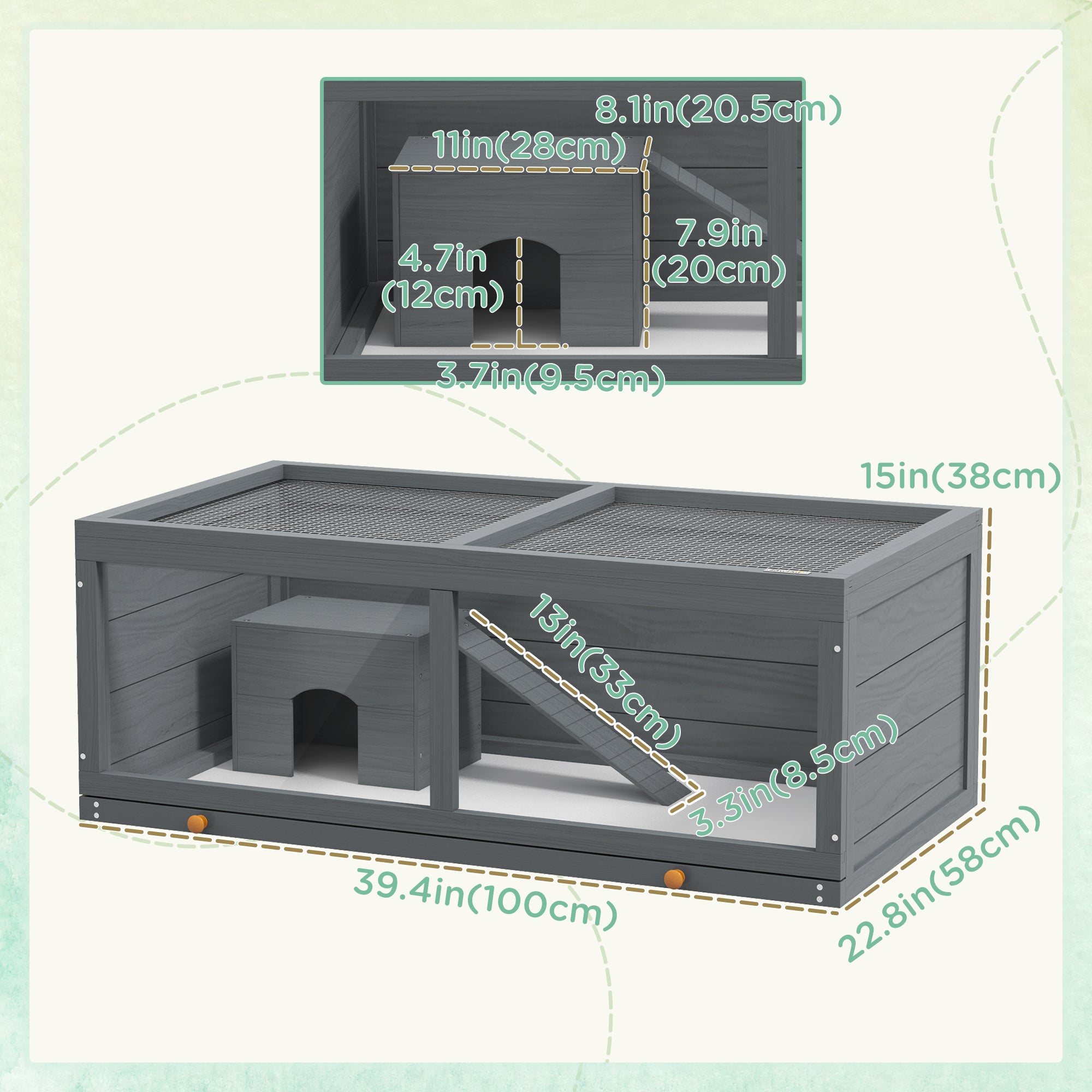 PawHut Wooden Hamster Cage, Small Animals Kit Hutch, Exercise Play House for Dwarf Hamsters, Gerbils, Chinchillas, Guinea Pigs, Bunnies, with Sliding Tray, Grey
