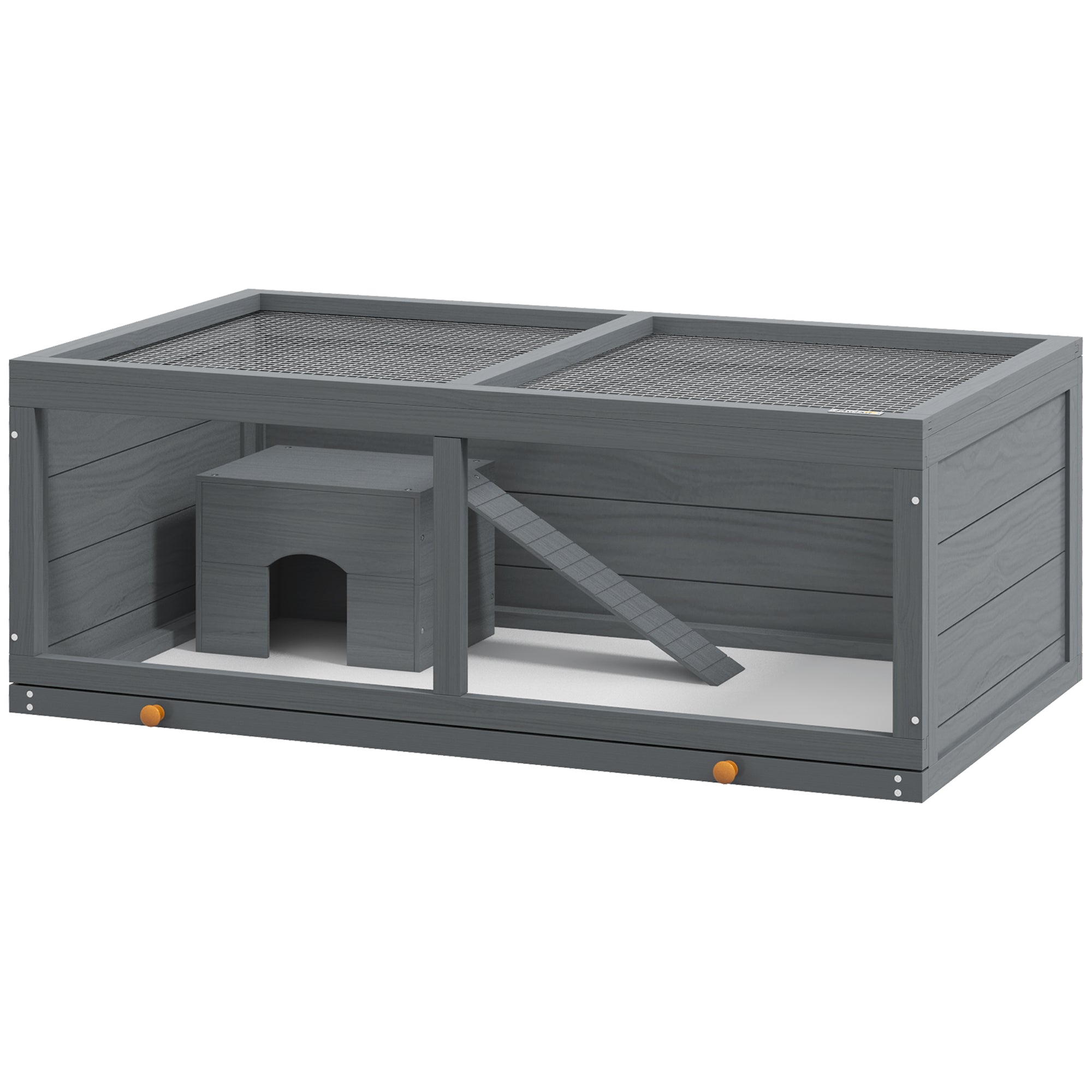 PawHut Wooden Hamster Cage, Small Animals Kit Hutch, Exercise Play House for Dwarf Hamsters, Gerbils, Chinchillas, Guinea Pigs, Bunnies, with Sliding Tray, Grey