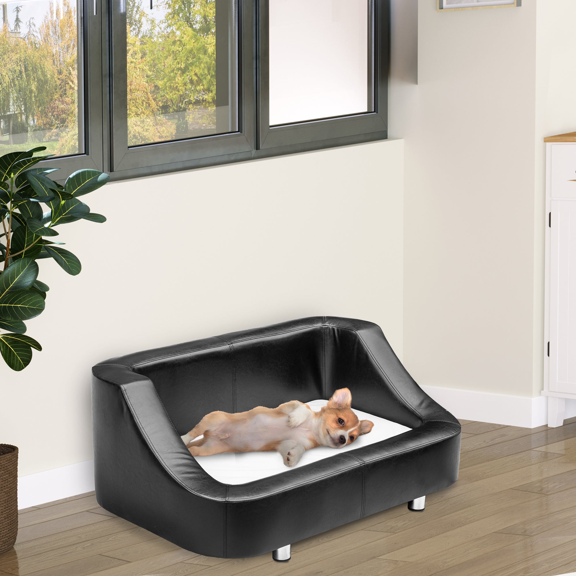 PawHut Pet Sofa Indoor Dog Cat Puppy Bed PU Leather Chair Cushion Mat (67L x 52Dx 40Hcm)