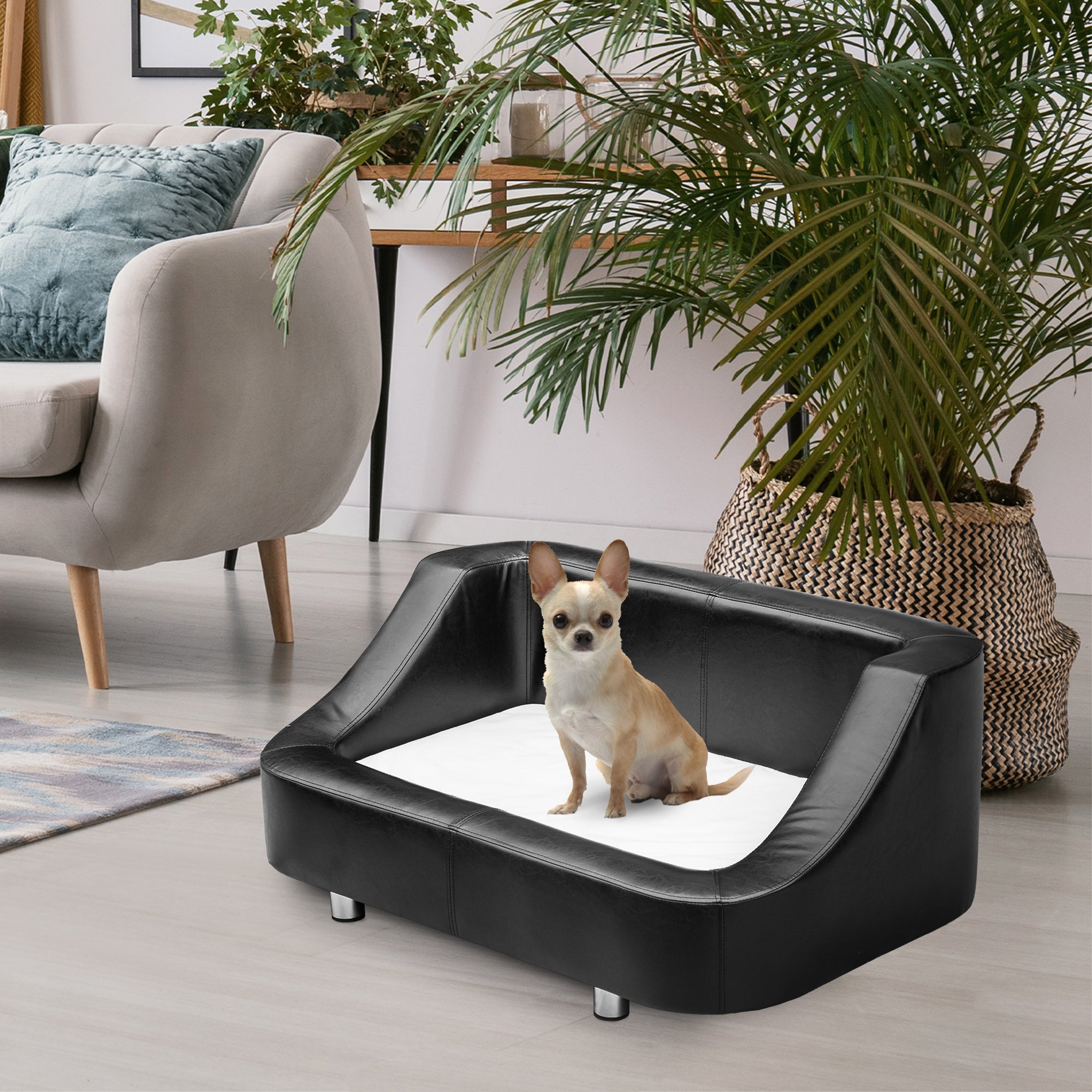 PawHut Pet Sofa Indoor Dog Cat Puppy Bed PU Leather Chair Cushion Mat (67L x 52Dx 40Hcm)