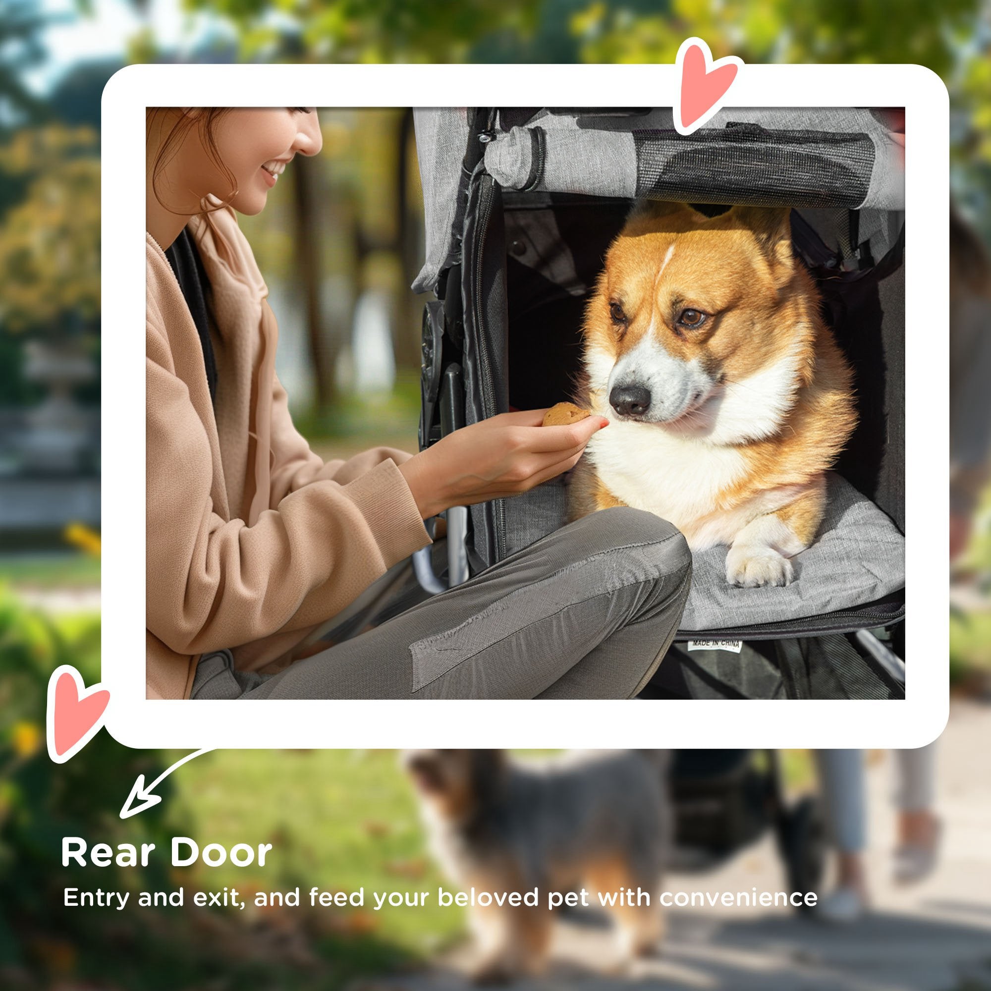 PawHut Luxury One-click Folding Pet Stroller Dog/Cat Travel Carriage with Wheels Adjustable Canopy Zippered Mesh Window Door Grey and Black