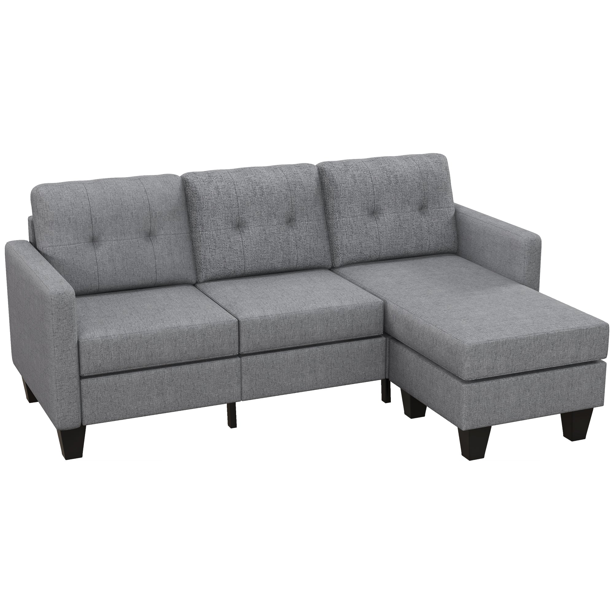 HOMCOM Sectional Sofa with Changeable Chaise, 3 Seater Corner Sofa with Ottoman, L Shape Couch with Thick Padded Cushion for Living Room, Office, Light Grey