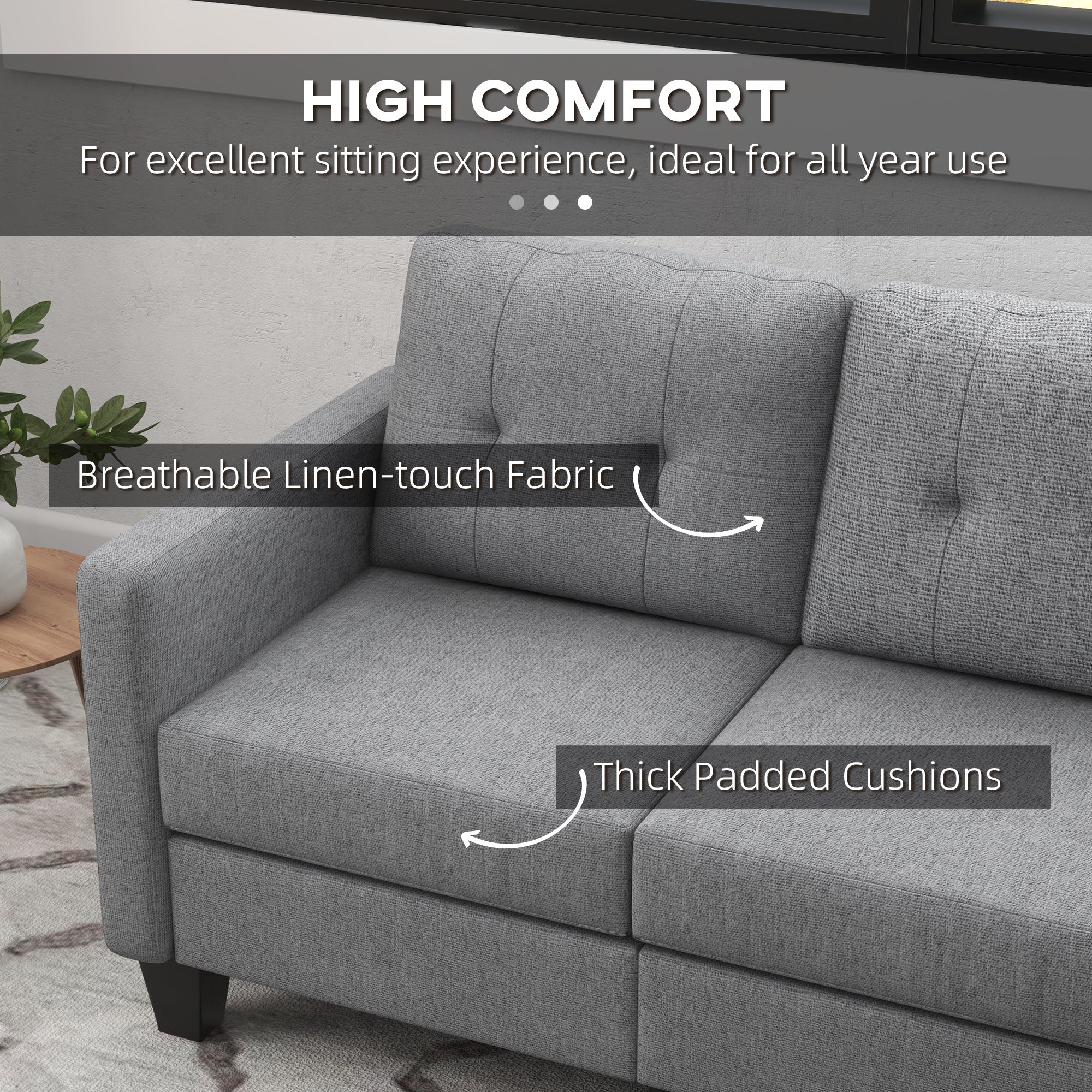 HOMCOM Sectional Sofa with Changeable Chaise, 3 Seater Corner Sofa with Ottoman, L Shape Couch with Thick Padded Cushion for Living Room, Office, Light Grey