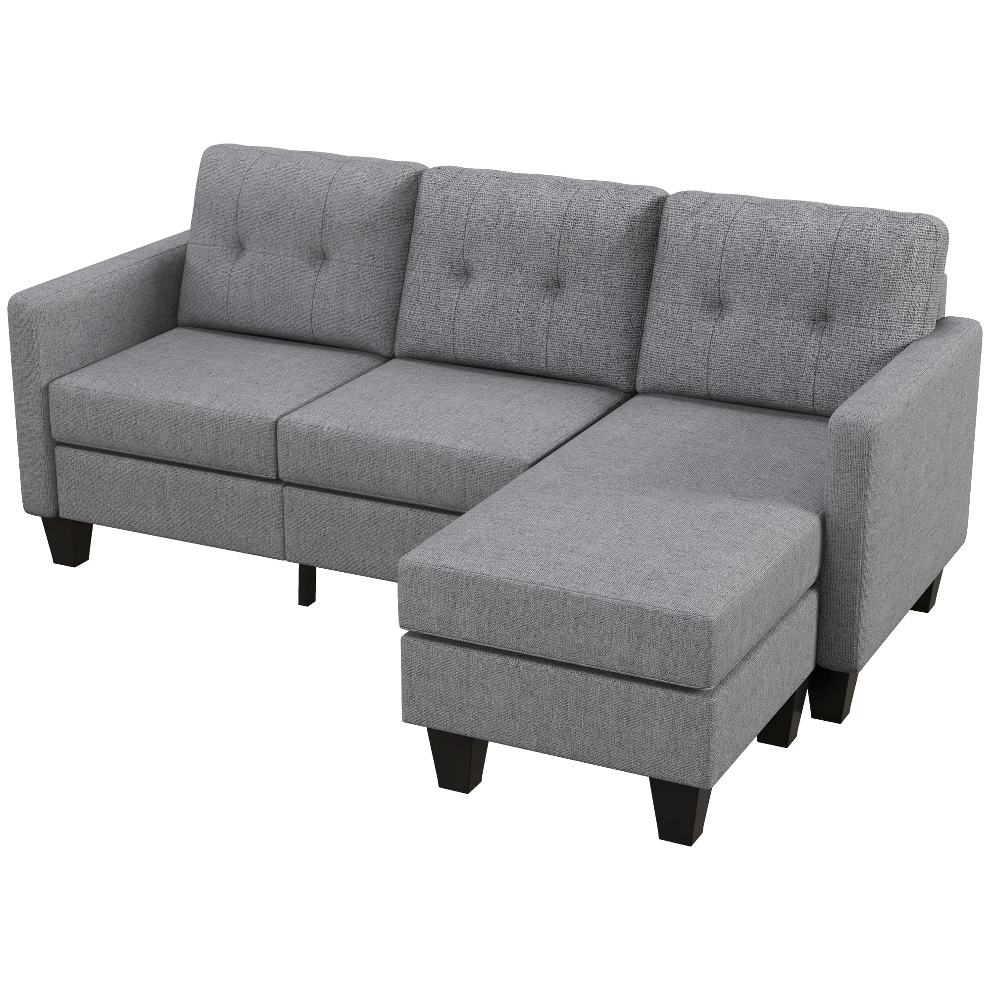 HOMCOM Sectional Sofa with Changeable Chaise, 3 Seater Corner Sofa with Ottoman, L Shape Couch with Thick Padded Cushion for Living Room, Office, Light Grey