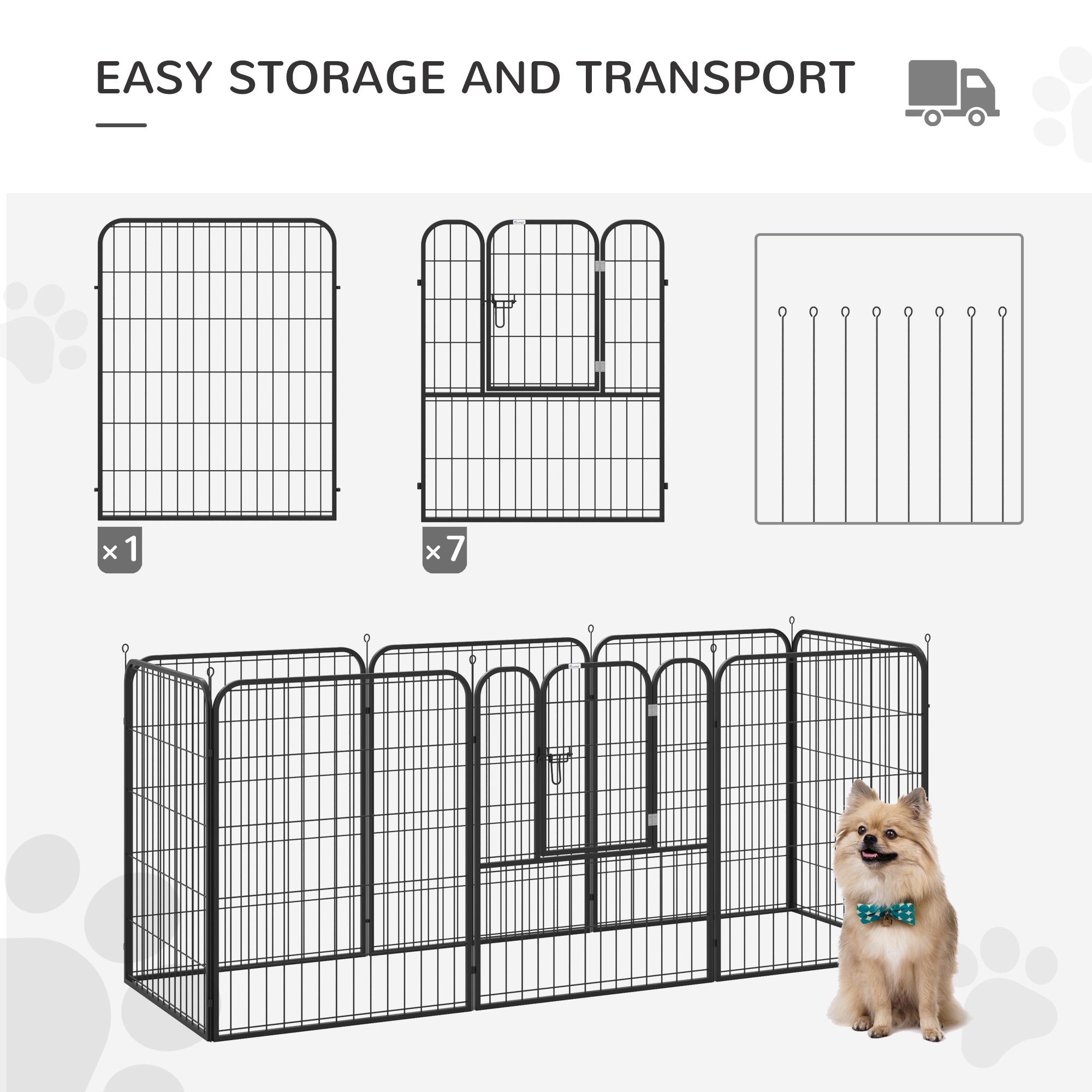 Pawhut Heavy Duty Dog Pet Puppy Metal Playpen Play Pen Rabbit Pig Hutch Run Enclosure Foldable Black 31.5"W x 39.25"H