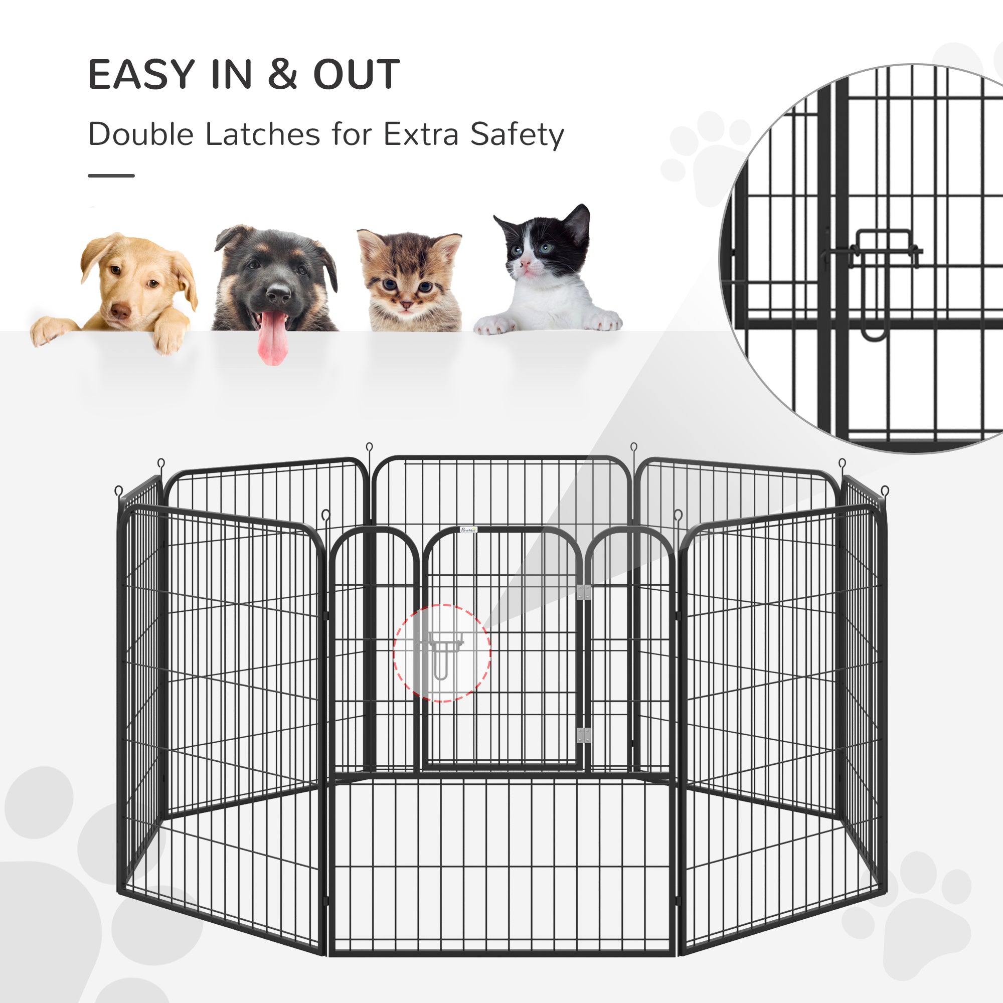 Pawhut Heavy Duty Dog Pen 8 Panel Pet Puppy Playpen Rabbit Hutch Run Indoor Outdoor Black, 80 x 100 (Large)