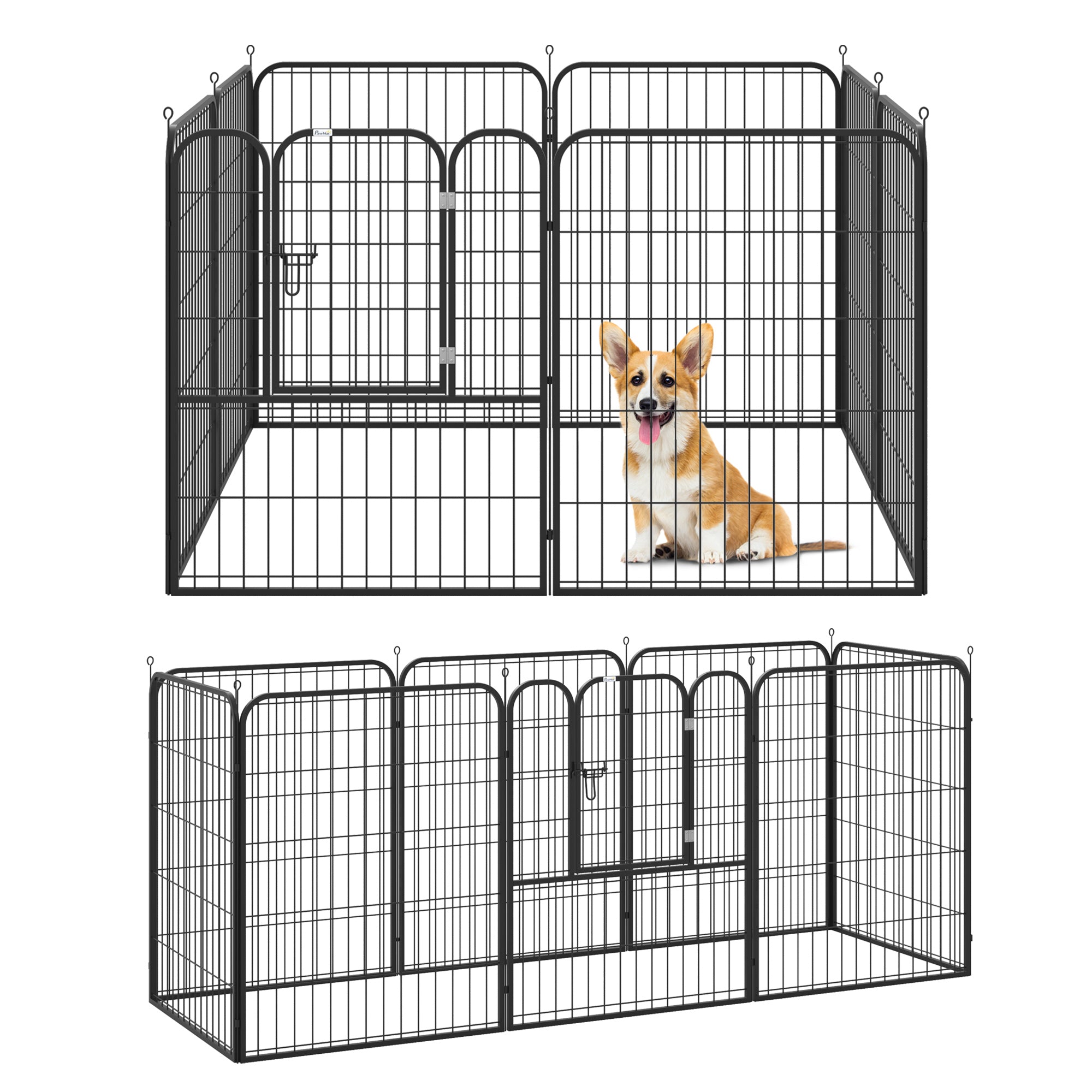 Pawhut Heavy Duty Dog Pen 8 Panel Pet Puppy Playpen Rabbit Hutch Run Indoor Outdoor Black, 80 x 100 (Large)