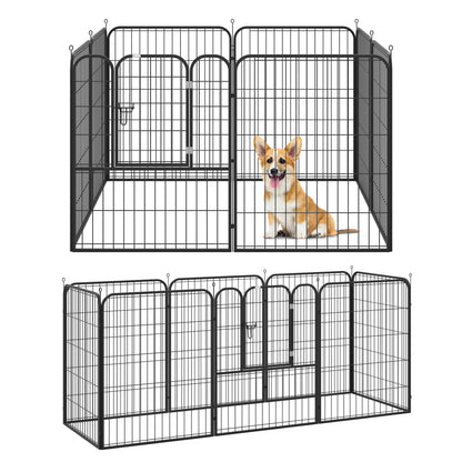 Pawhut Heavy Duty Dog Pen 8 Panel Pet Puppy Playpen Rabbit Hutch Run Indoor Outdoor Black, 80 x 100 (Large)