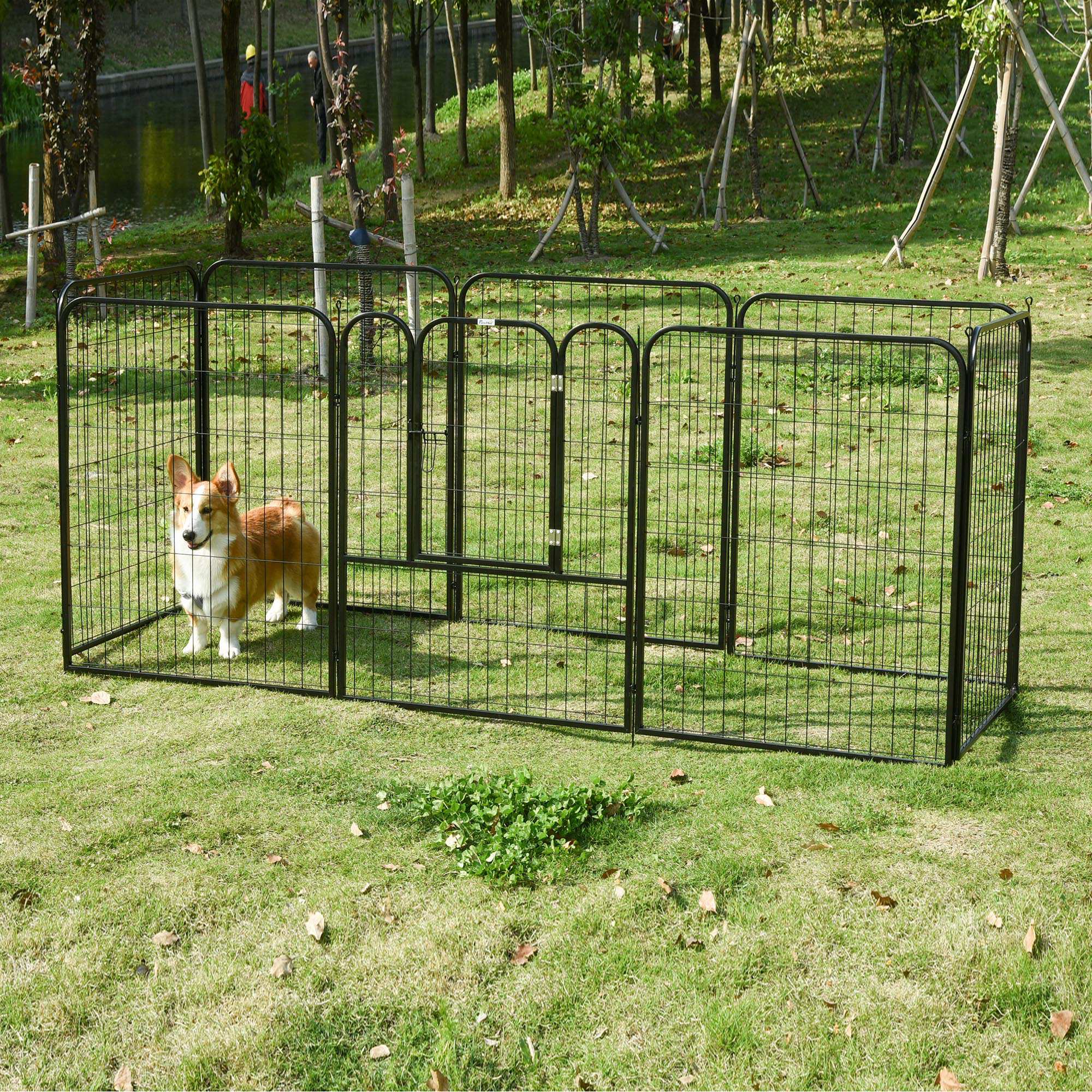Pawhut Heavy Duty Dog Pen 8 Panel Pet Puppy Playpen Rabbit Hutch Run Indoor Outdoor Black, 80 x 100 (Large)