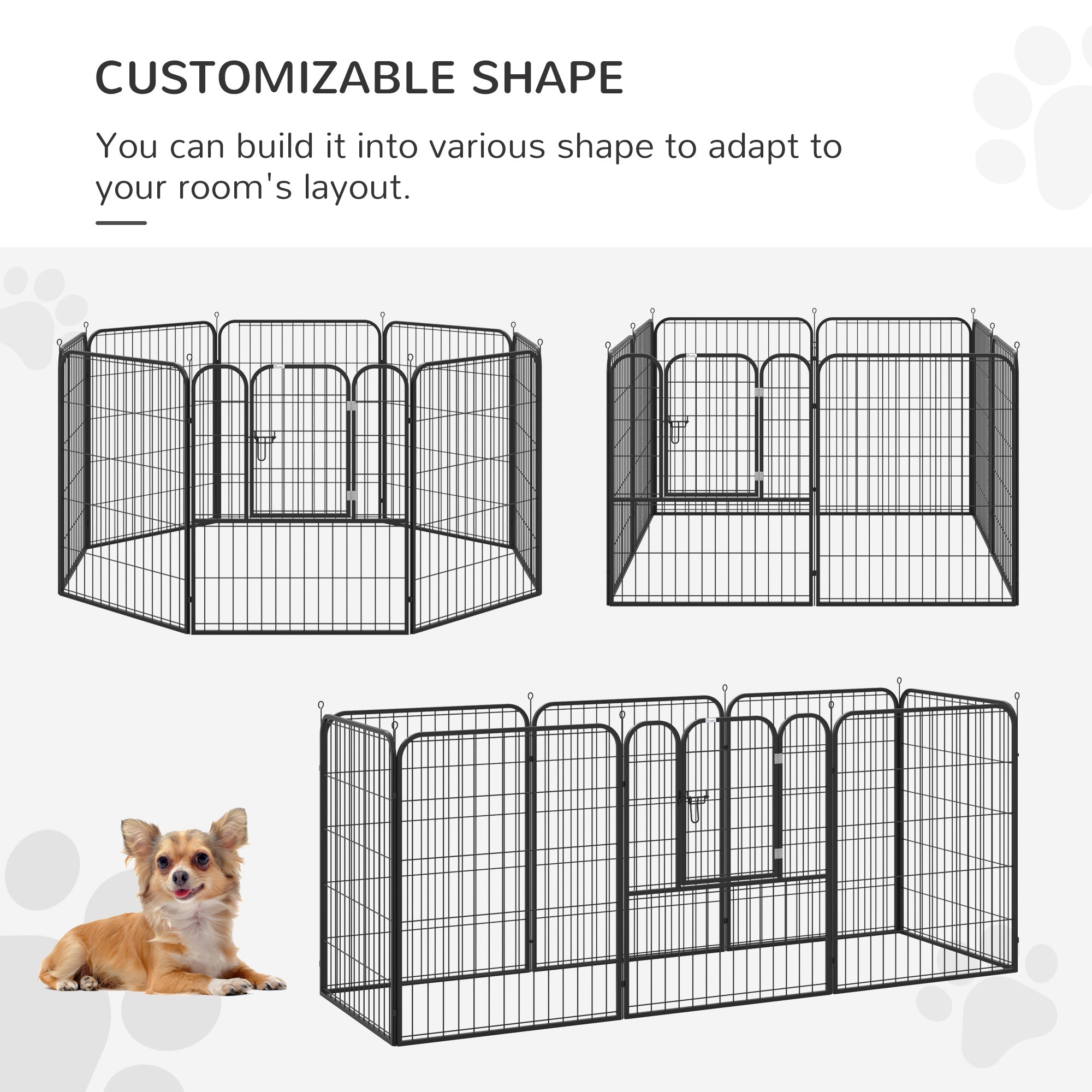 Pawhut Heavy Duty Dog Pet Puppy Metal Playpen Play Pen Rabbit Pig Hutch Run Enclosure Foldable Black 31.5"W x 39.25"H