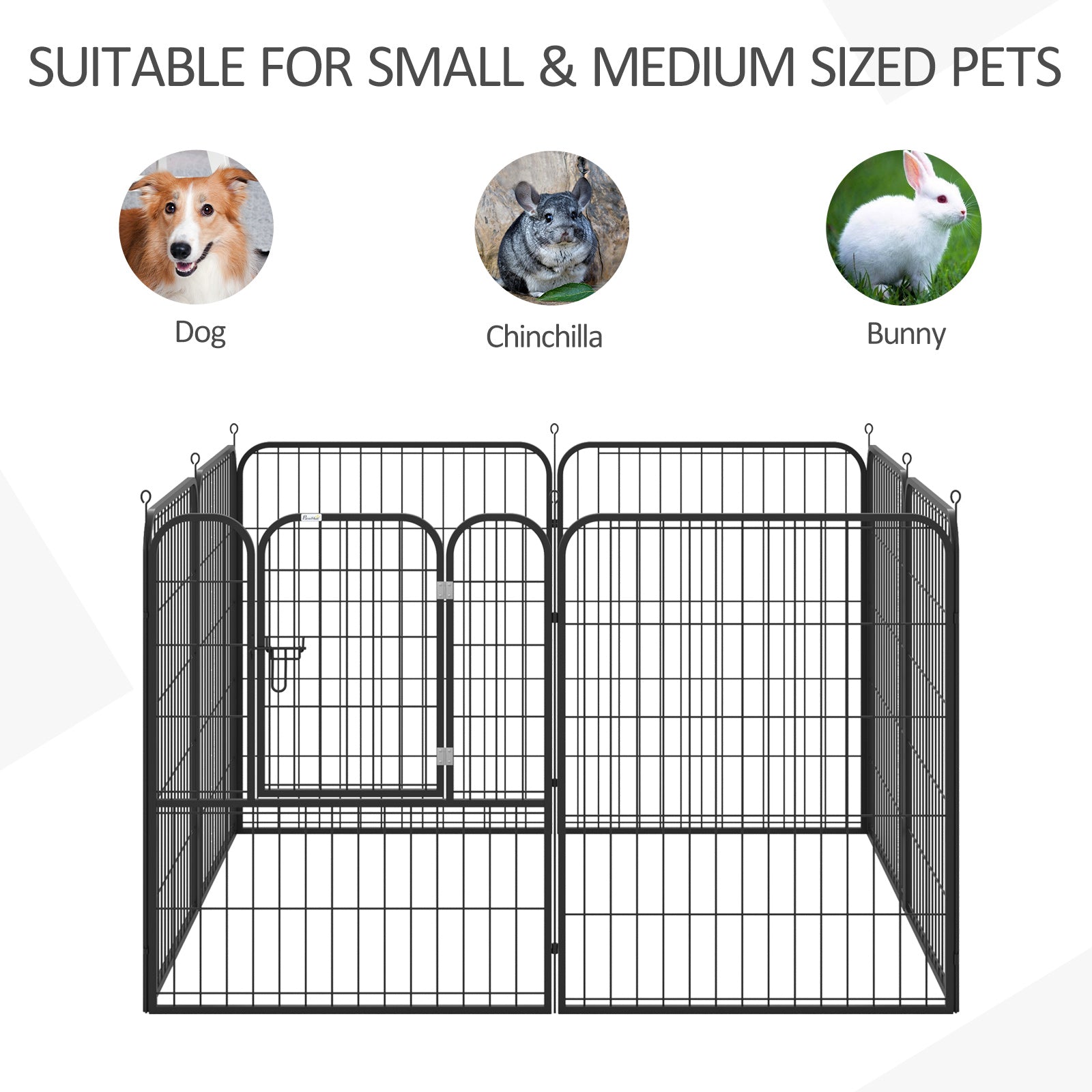 Pawhut Heavy Duty Dog Pet Puppy Metal Playpen Play Pen Rabbit Pig Hutch Run Enclosure Foldable Black 31.5"W x 39.25"H