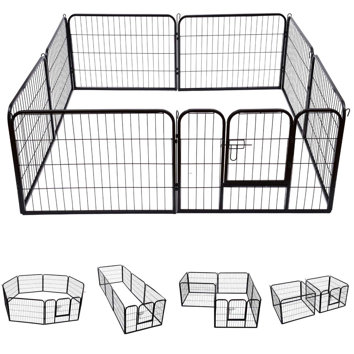Pawhut Heavy Duty Dog Pet Puppy Metal Playpen Play Pen Rabbit Pig Hutch Run Enclosure Foldable Black 31.5"W x 39.25"H