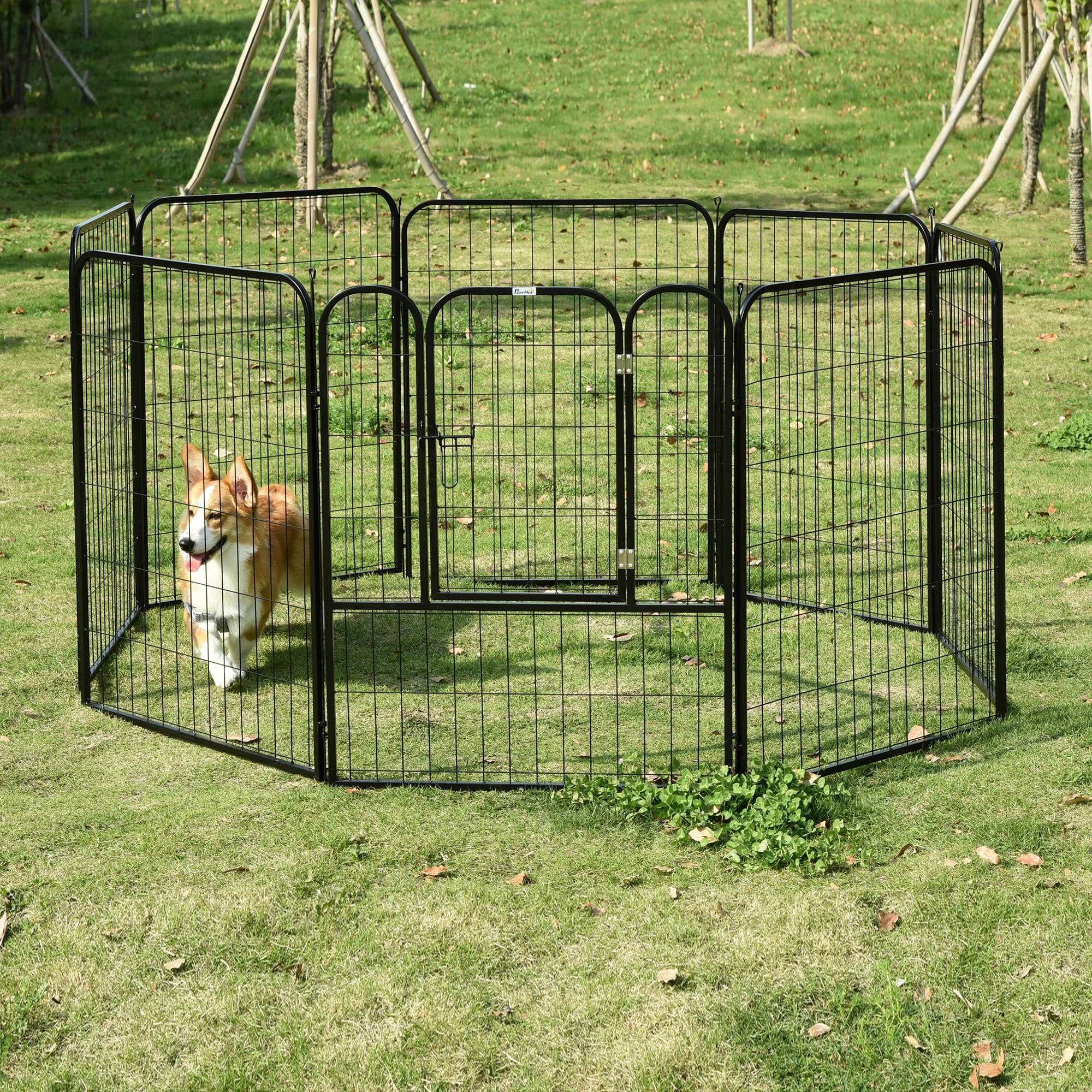 Pawhut Heavy Duty Dog Pet Puppy Metal Playpen Play Pen Rabbit Pig Hutch Run Enclosure Foldable Black 31.5"W x 39.25"H