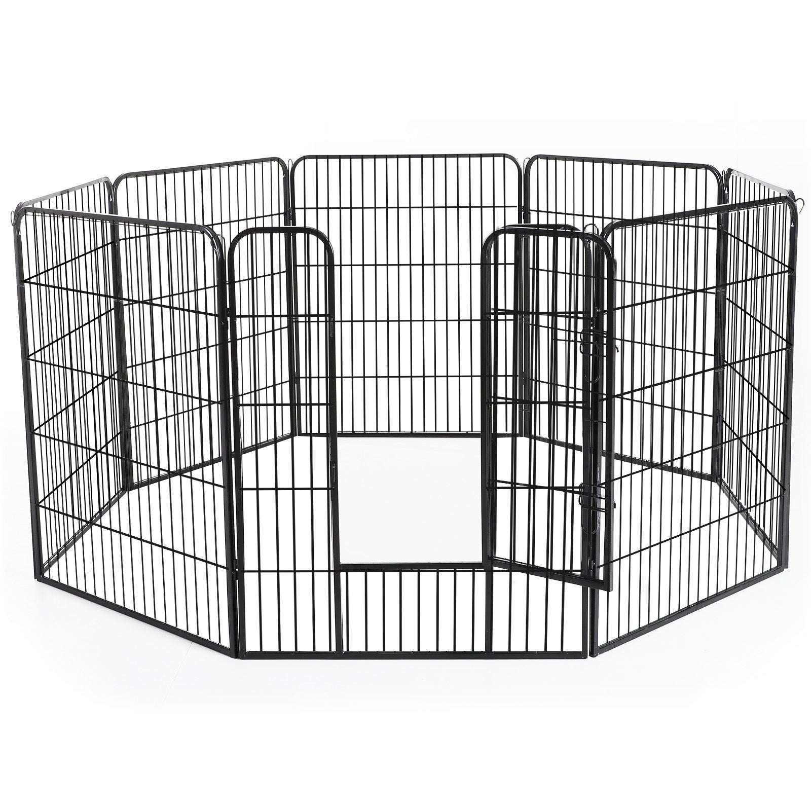 Pawhut Heavy Duty Dog Pet Puppy Metal Playpen Play Pen Rabbit Pig Hutch Run Enclosure Foldable Black 31.5"W x 39.25"H