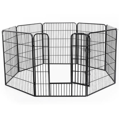 Pawhut Heavy Duty Dog Pet Puppy Metal Playpen Play Pen Rabbit Pig Hutch Run Enclosure Foldable Black 31.5"W x 39.25"H