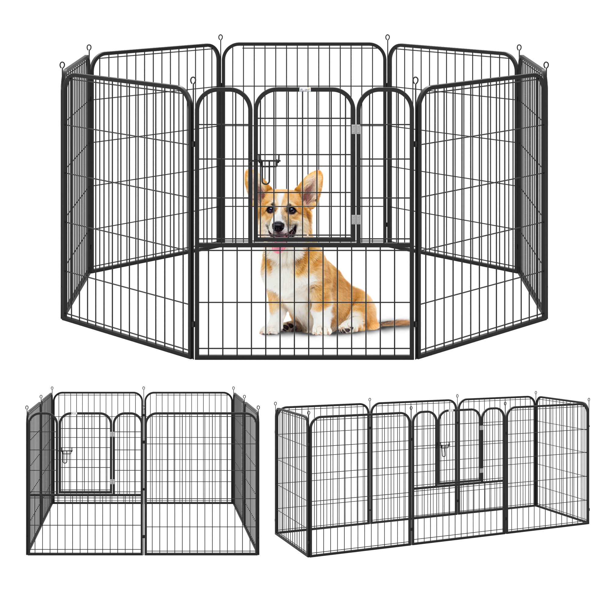 Pawhut Heavy Duty Dog Pen 8 Panel Pet Puppy Playpen Rabbit Hutch Run Indoor Outdoor Black, 80 x 100 (Large)