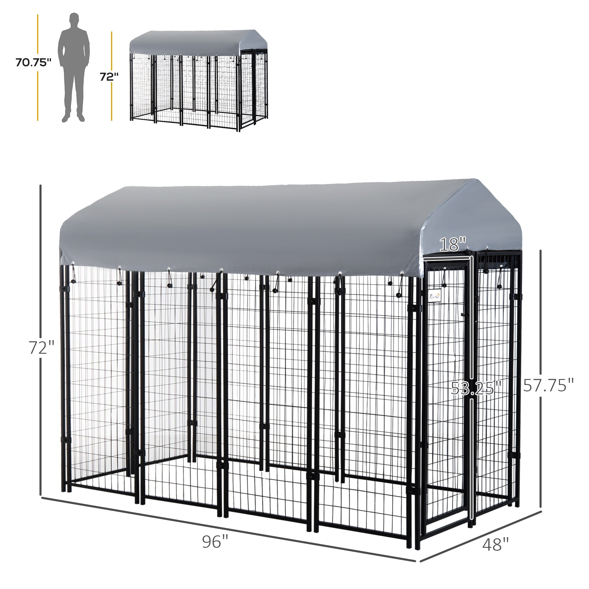 PawHut 8' x 4' x 6' Large Outdoor Dog Kennel Run Steel Fence with UV-Resistant Oxford Cloth Roof & Secure Lock