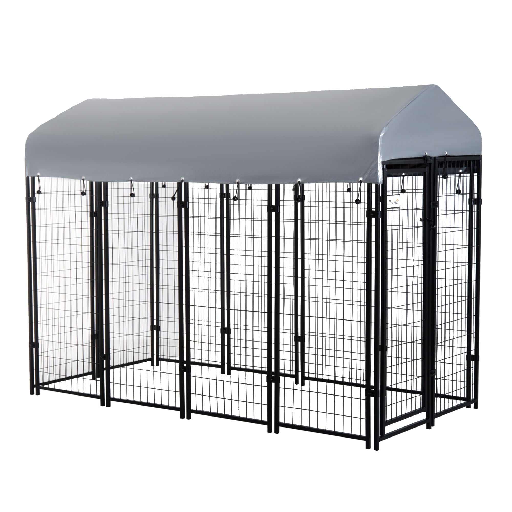 PawHut 8' x 4' x 6' Large Outdoor Dog Kennel Run Steel Fence with UV-Resistant Oxford Cloth Roof & Secure Lock