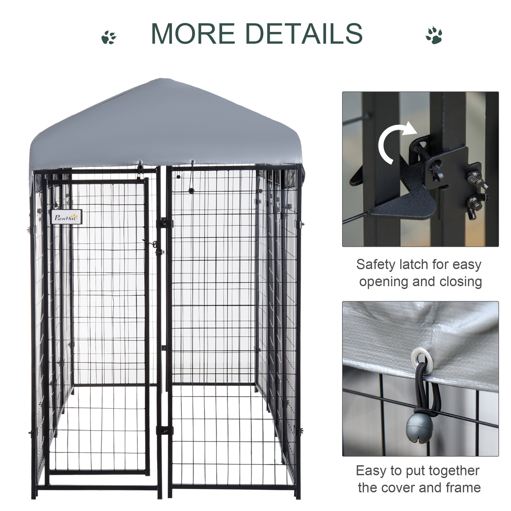 PawHut 8' x 4' x 6' Large Outdoor Dog Kennel Run Steel Fence with UV-Resistant Oxford Cloth Roof & Secure Lock