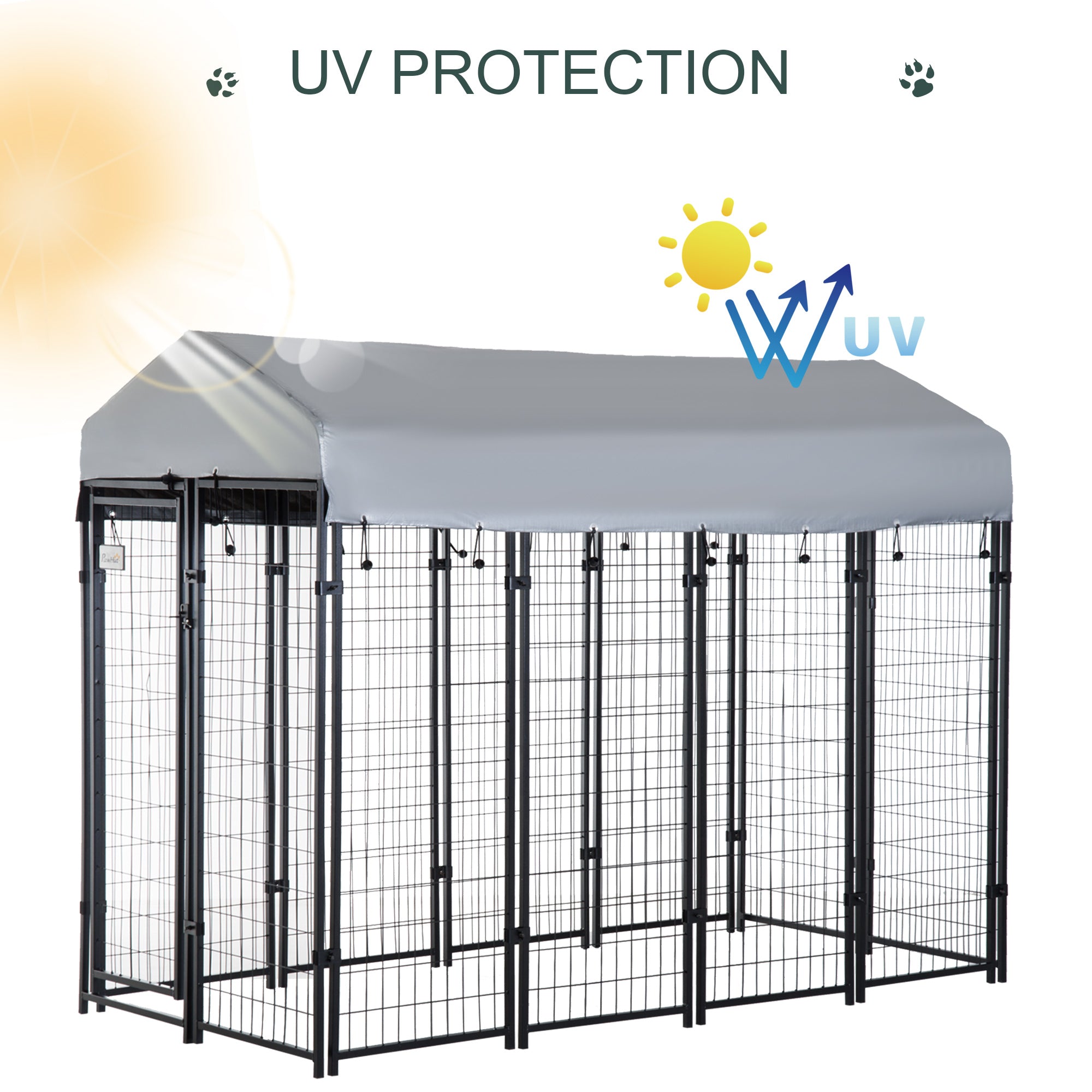 PawHut 8' x 4' x 6' Large Outdoor Dog Kennel Run Steel Fence with UV-Resistant Oxford Cloth Roof & Secure Lock