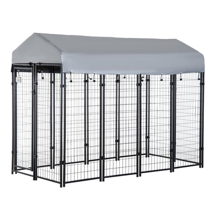 PawHut 8' x 4' x 6' Large Outdoor Dog Kennel Run Steel Fence with UV-Resistant Oxford Cloth Roof & Secure Lock