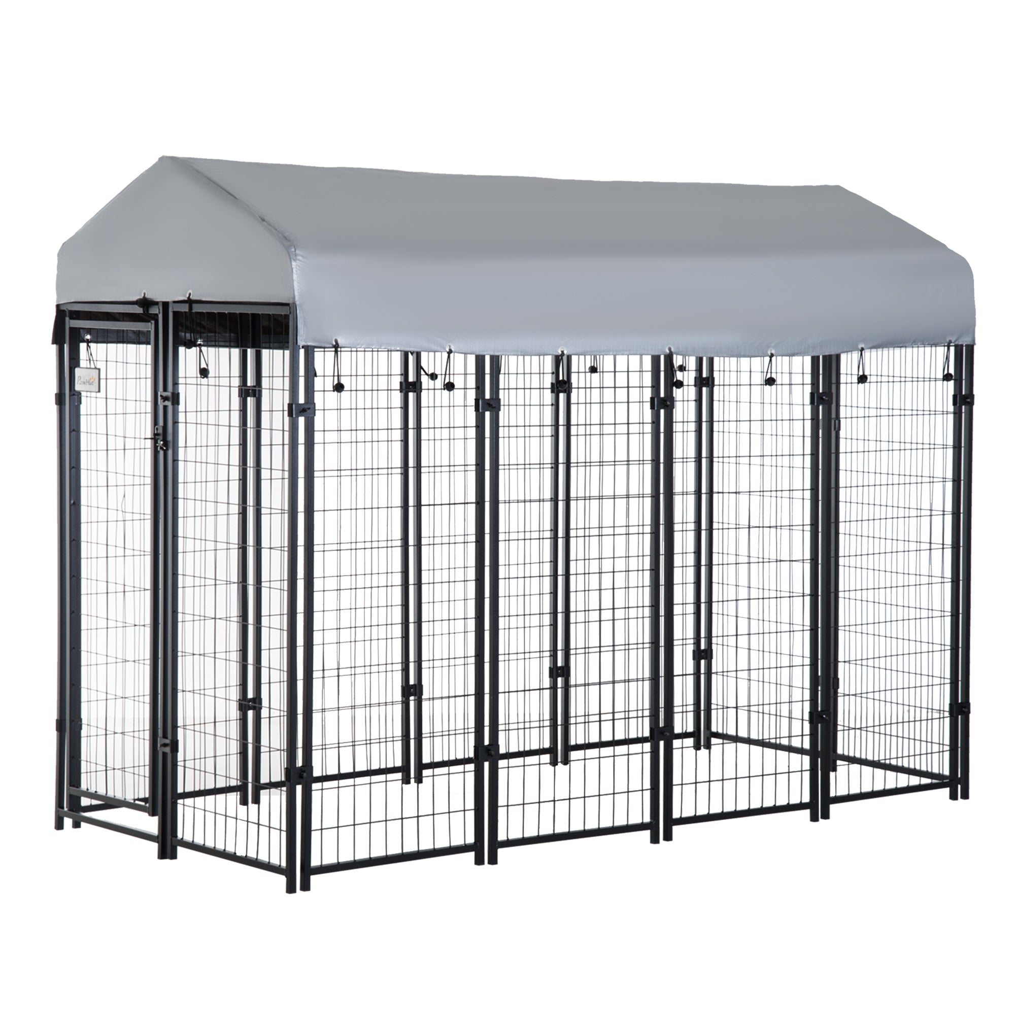 PawHut 8' x 4' x 6' Large Outdoor Dog Kennel Run Steel Fence with UV-Resistant Oxford Cloth Roof & Secure Lock