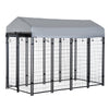 PawHut 8' x 4' x 6' Large Outdoor Dog Kennel Run Steel Fence with UV-Resistant Oxford Cloth Roof & Secure Lock