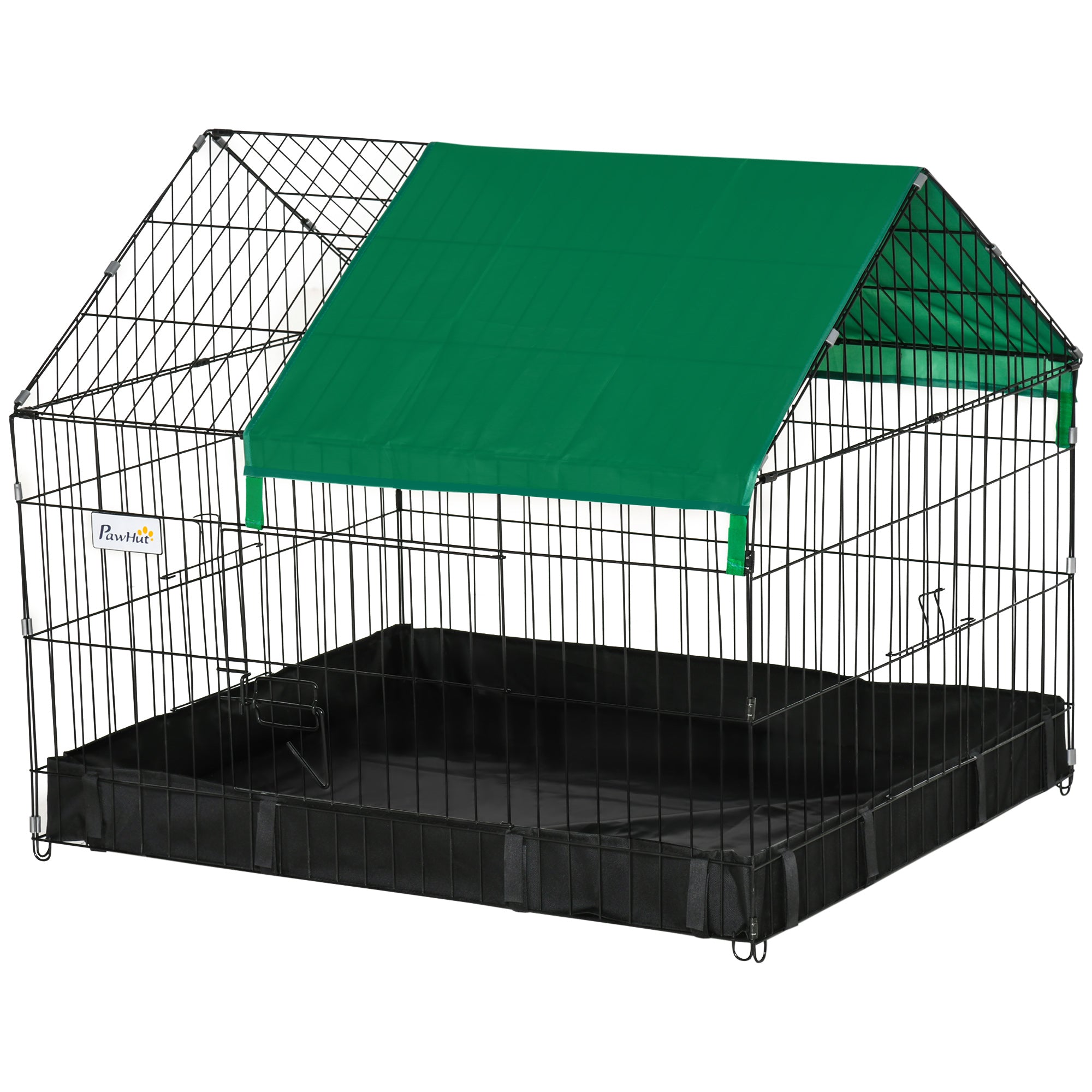 PawHut Metal Rabbit Cage with Water-resistant Cover, Outdoor Small Animal Cage, Cat Playpen Kennel Enclosure, Black