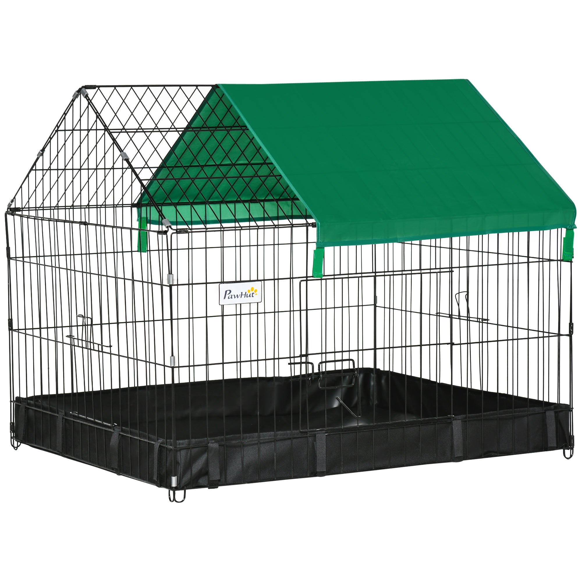 PawHut Metal Rabbit Cage with Water-resistant Cover, Outdoor Small Animal Cage, Cat Playpen Kennel Enclosure, Black