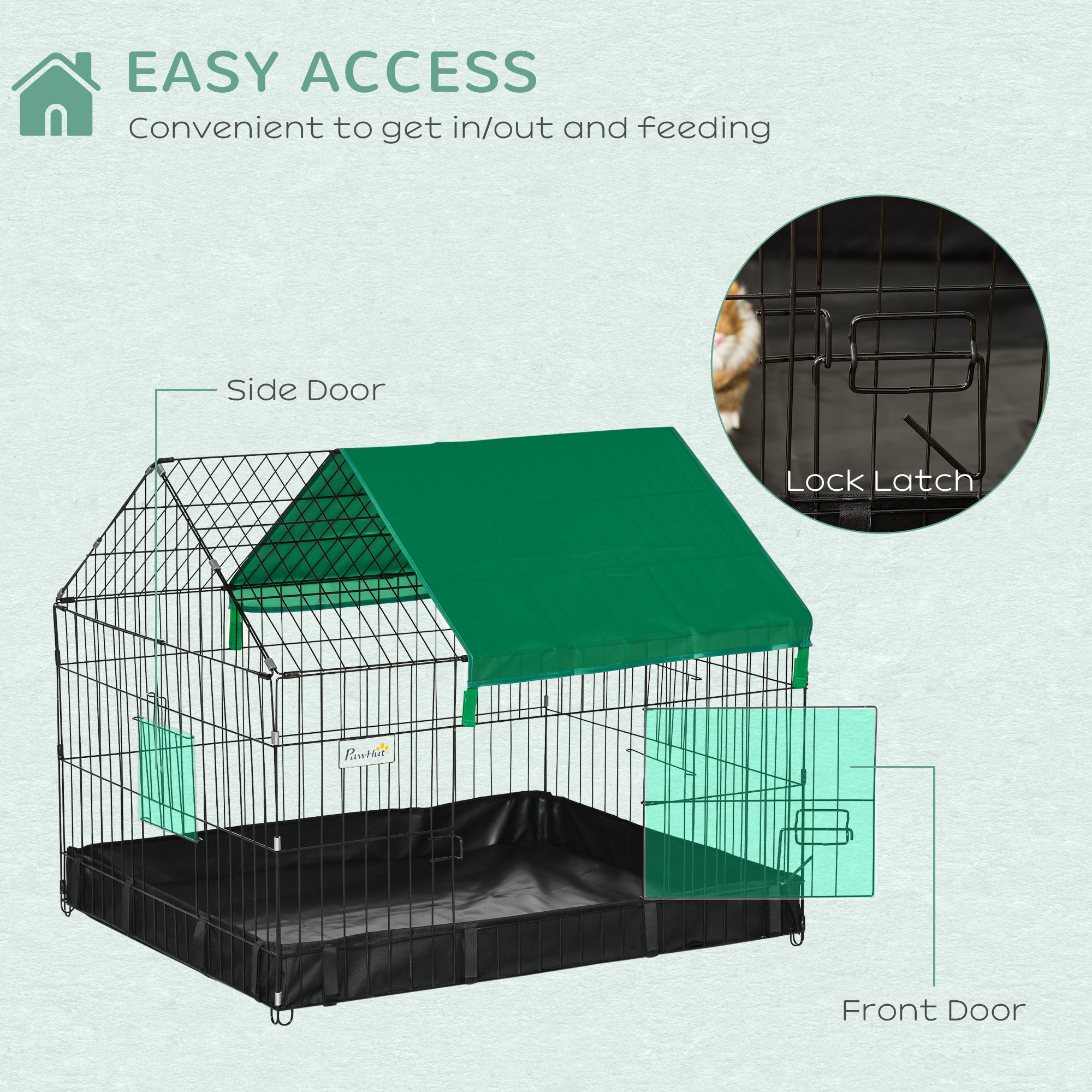 PawHut Metal Rabbit Cage with Water-resistant Cover, Outdoor Small Animal Cage, Cat Playpen Kennel Enclosure, Black