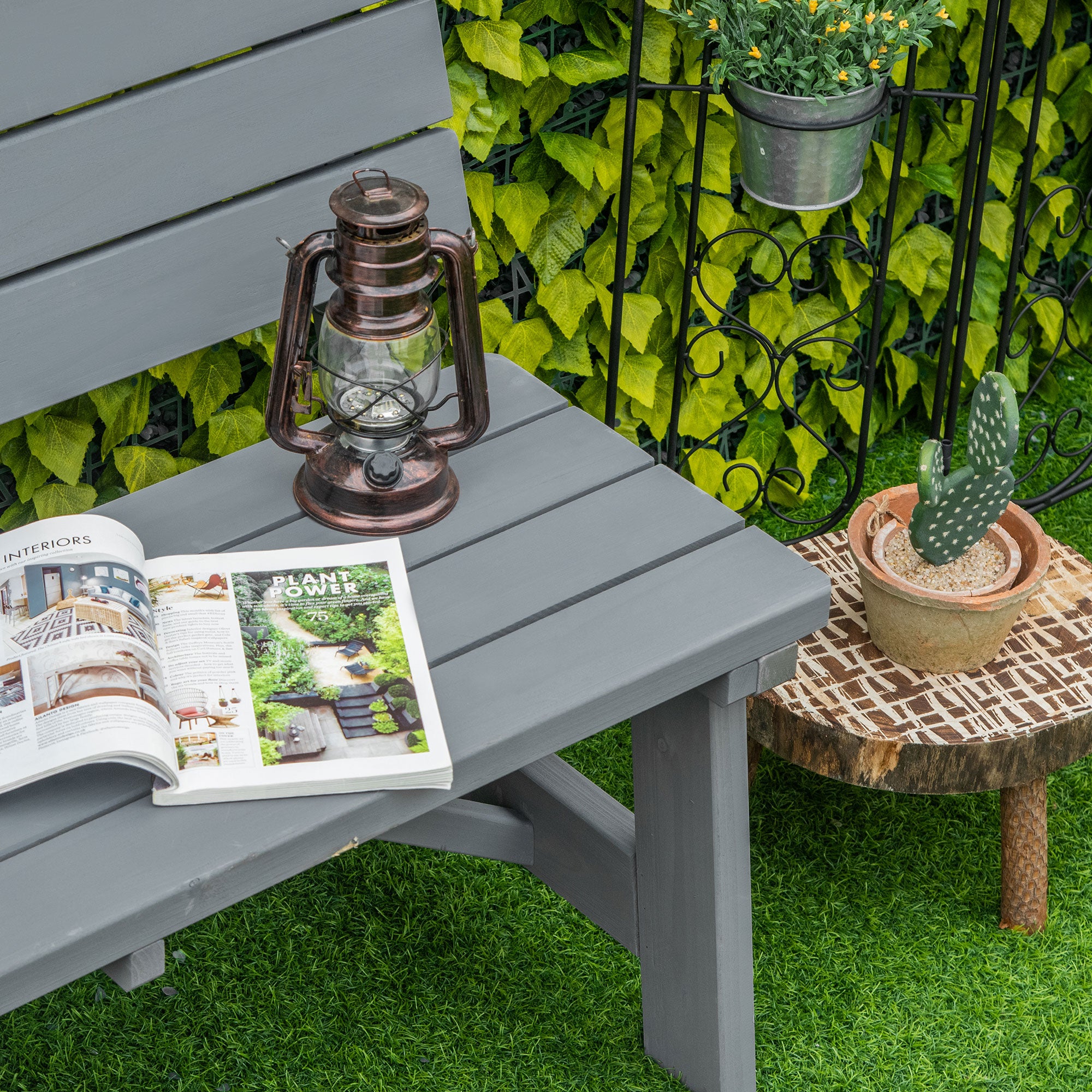 Outsunny Wooden Garden Bench for Outdoor, 2-person Patio Bench, Loveseat Furniture for Lawn, Deck, Yard, Porch and Entryway, Grey