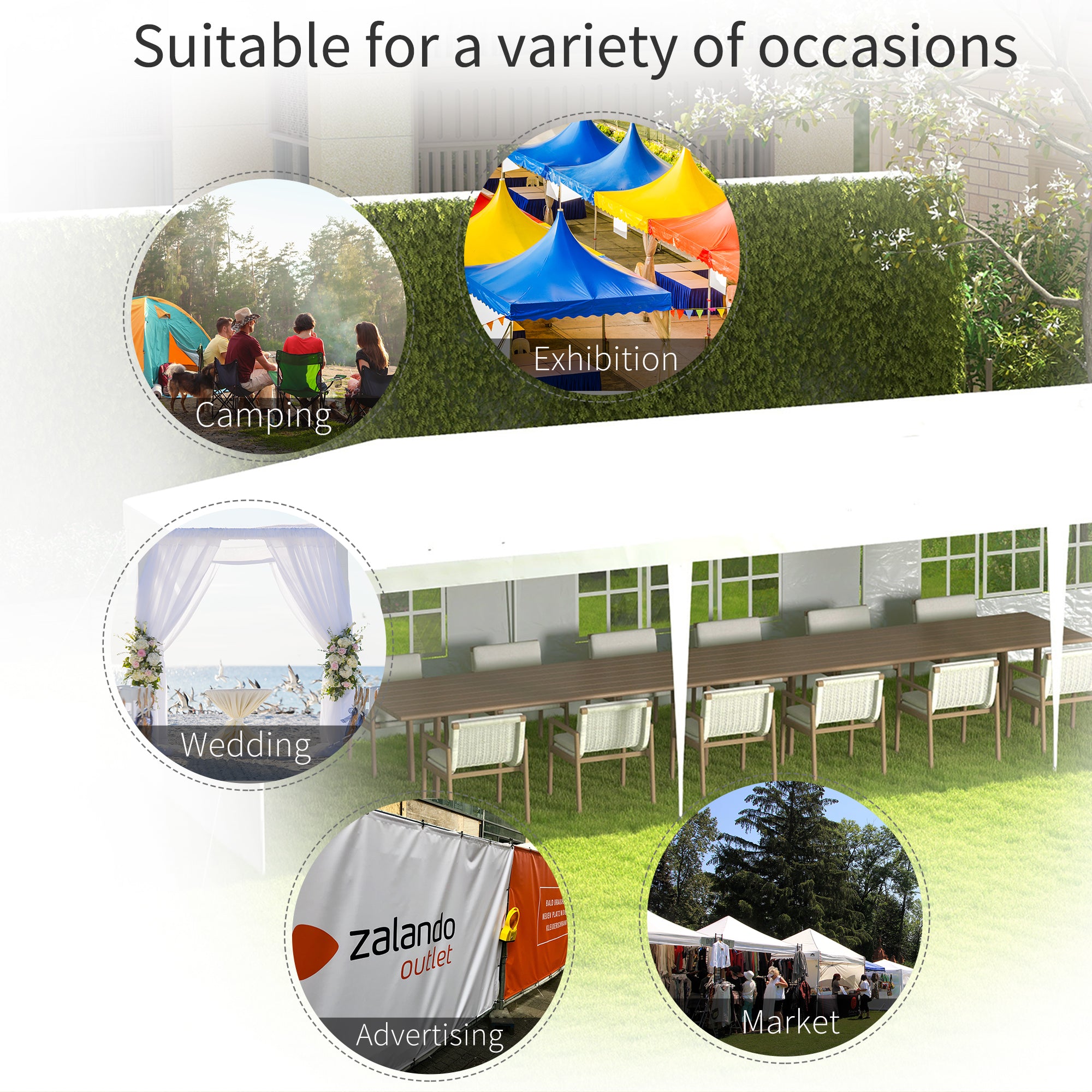 Outsunny 10' x 29' Party Tent, Canopy Tent with Sidewalls and Large Transparent Windows for Garden, Backyard, Outdoor, White