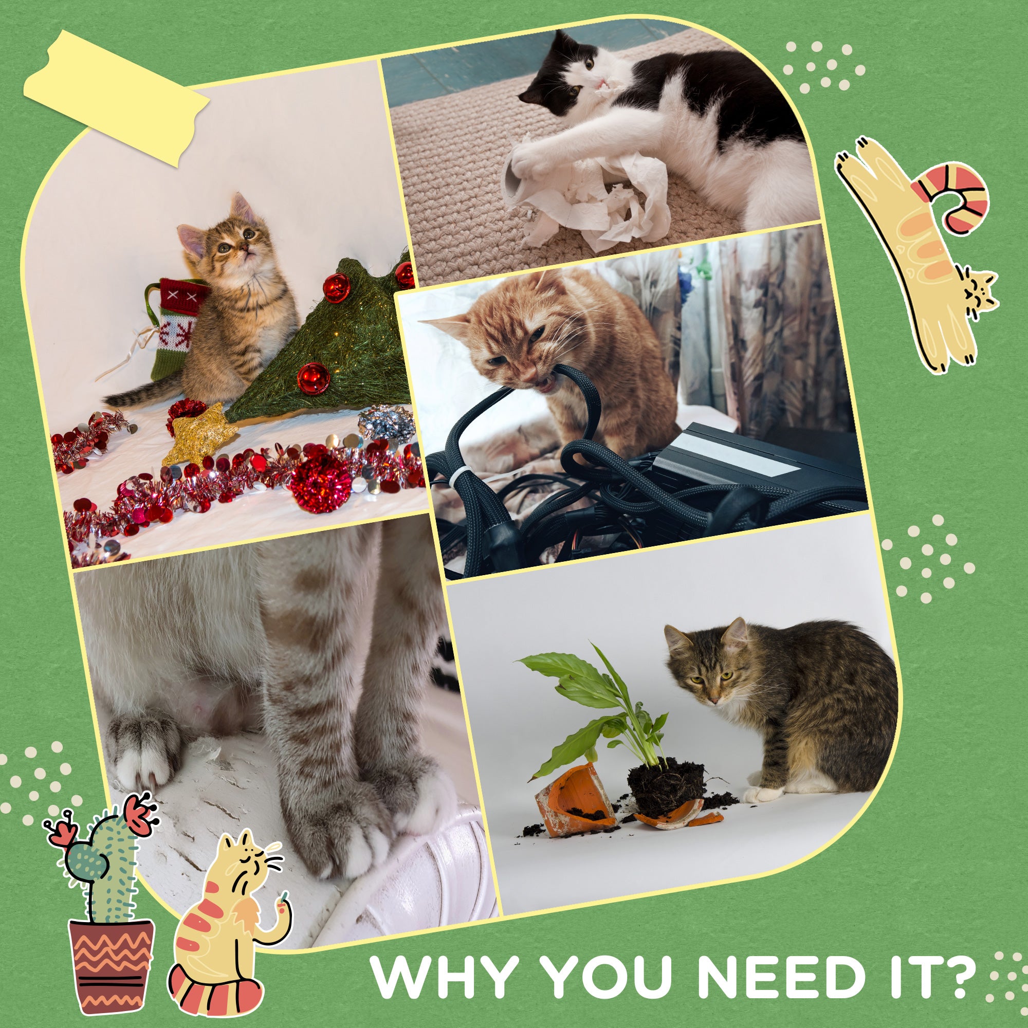 PawHut 77cm Cat Tree for Indoor Cats with Green Leaves, Multiple Levels, Cat Climbing Tree with Sisal Scratching Posts, Perch Hammock, Condo - Green