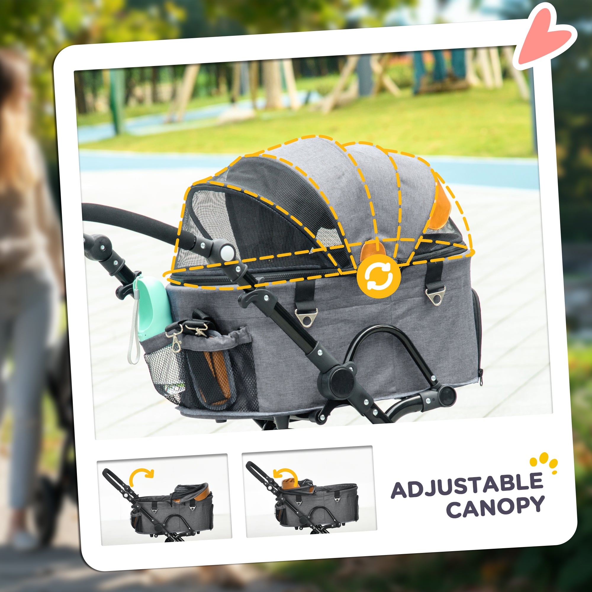 PawHut 2 in1 Foldable Pet Stroller and Detachable Travel Carriage with Lockable Wheels, Adjustable Handlebar Canopy and Zippered Mesh Window Grey