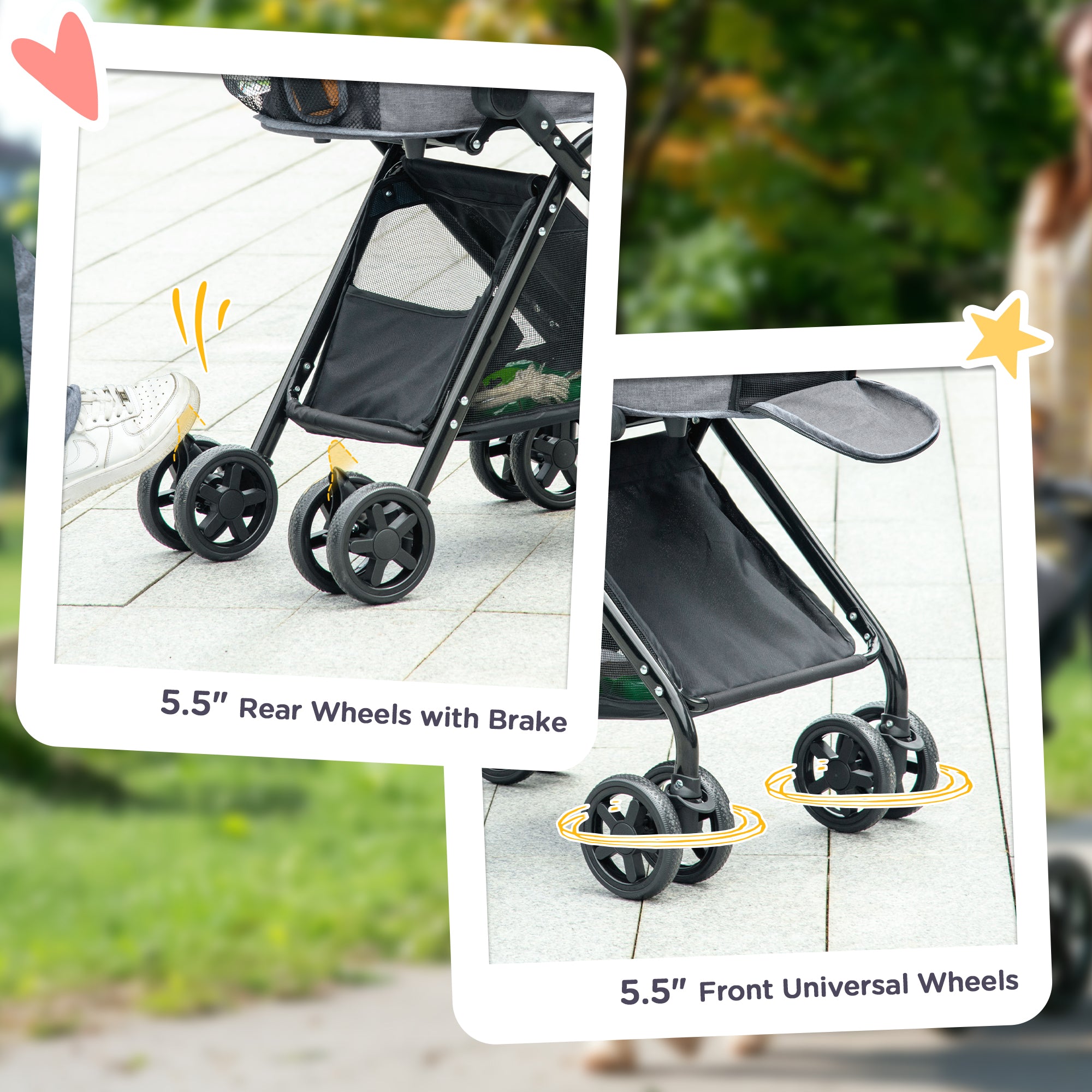 PawHut 2 in1 Foldable Pet Stroller and Detachable Travel Carriage with Lockable Wheels, Adjustable Handlebar Canopy and Zippered Mesh Window Grey