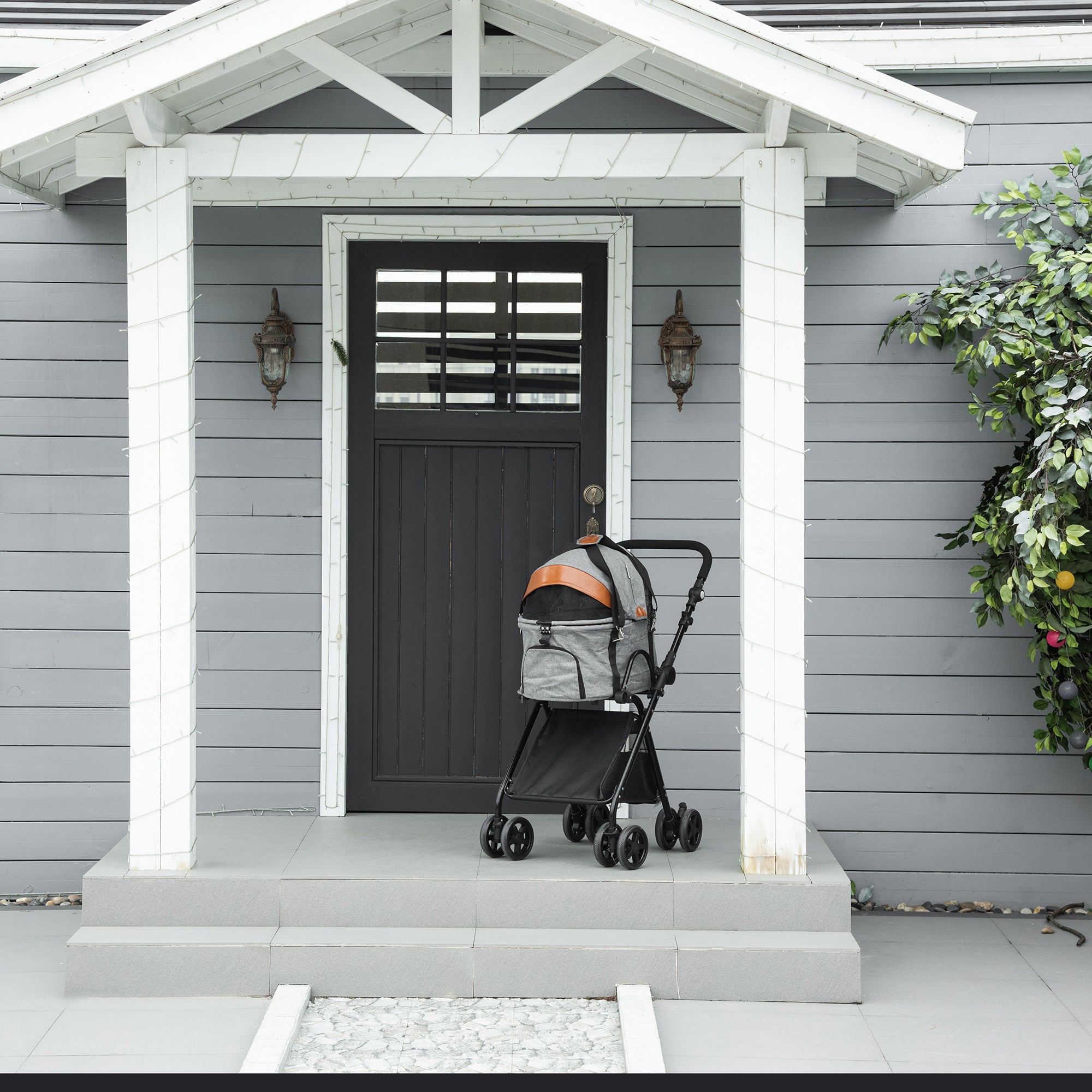 PawHut 2 in1 Foldable Pet Stroller and Detachable Travel Carriage with Lockable Wheels, Adjustable Handlebar Canopy and Zippered Mesh Window Grey