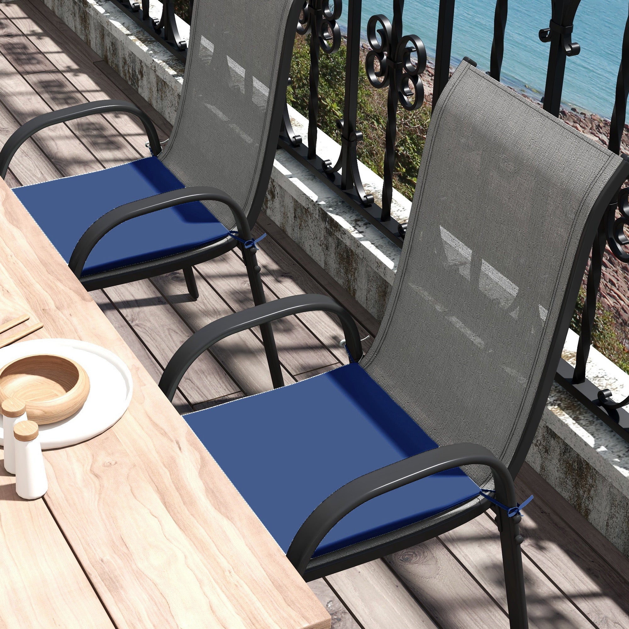 Outsunny 6-Piece Patio Chair Cushions Pillows, Seat Replacement Patio Cushions Set with Ties for Indoor Outdoor Garden Furniture, Deep Blue