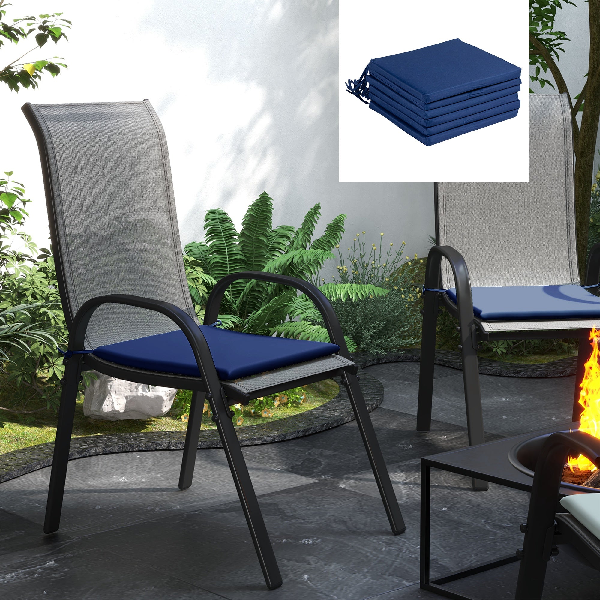 Outsunny 6-Piece Patio Chair Cushions Pillows, Seat Replacement Patio Cushions Set with Ties for Indoor Outdoor Garden Furniture, Deep Blue
