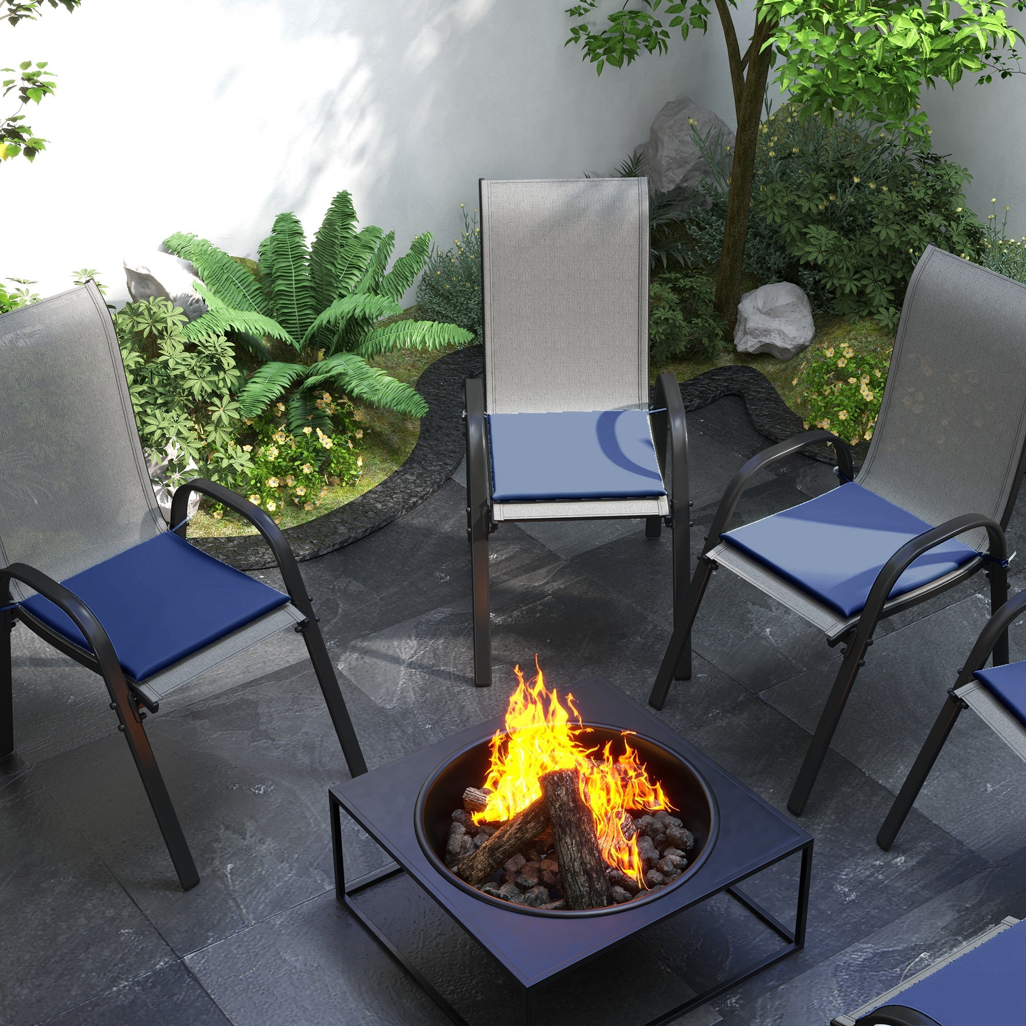 Outsunny 6-Piece Patio Chair Cushions Pillows, Seat Replacement Patio Cushions Set with Ties for Indoor Outdoor Garden Furniture, Deep Blue