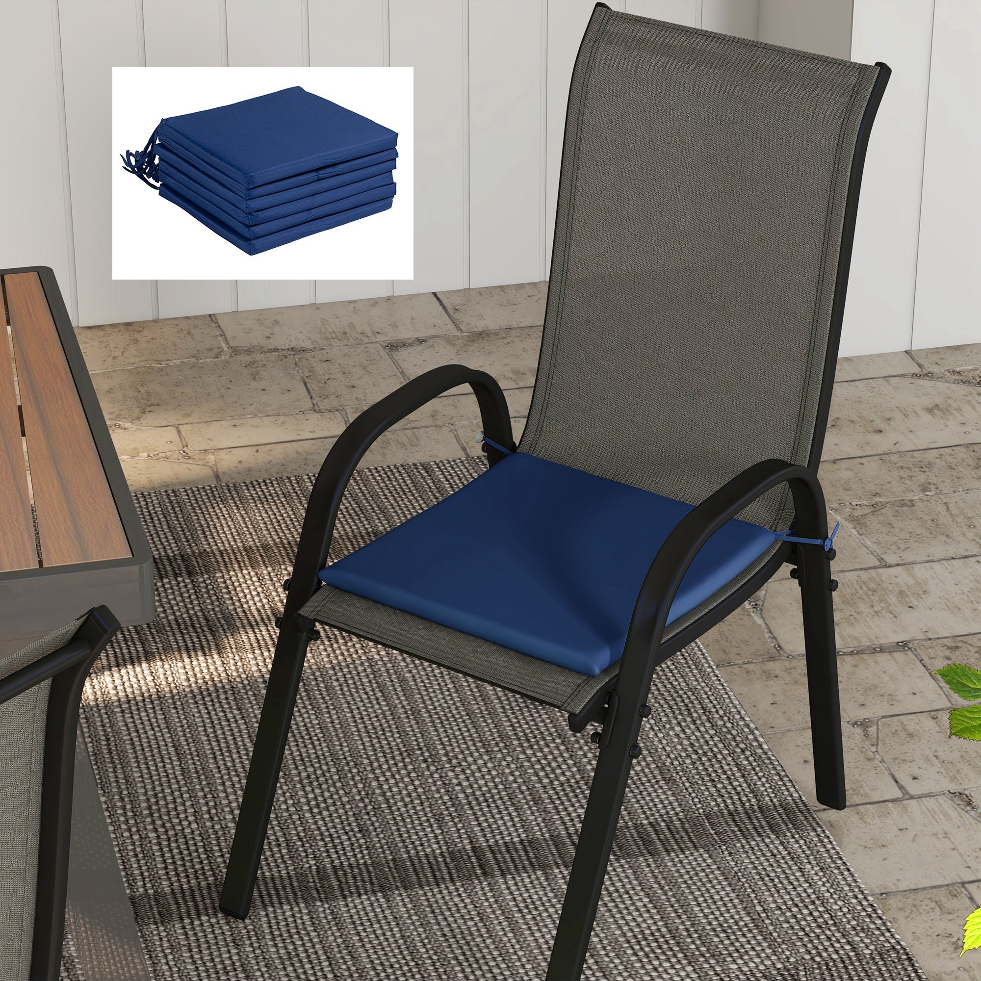 Outsunny 6-Piece Patio Chair Cushions Pillows, Seat Replacement Patio Cushions Set with Ties for Indoor Outdoor Garden Furniture, Deep Blue