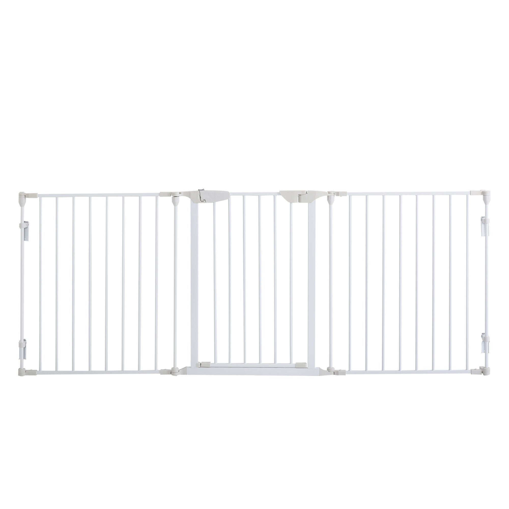 PawHut Pet Safety Gate, 3 Panels Playpen Fireplace, Metal Fence, Stair Barrier, Room Divider w/ Walk-Through Door - White