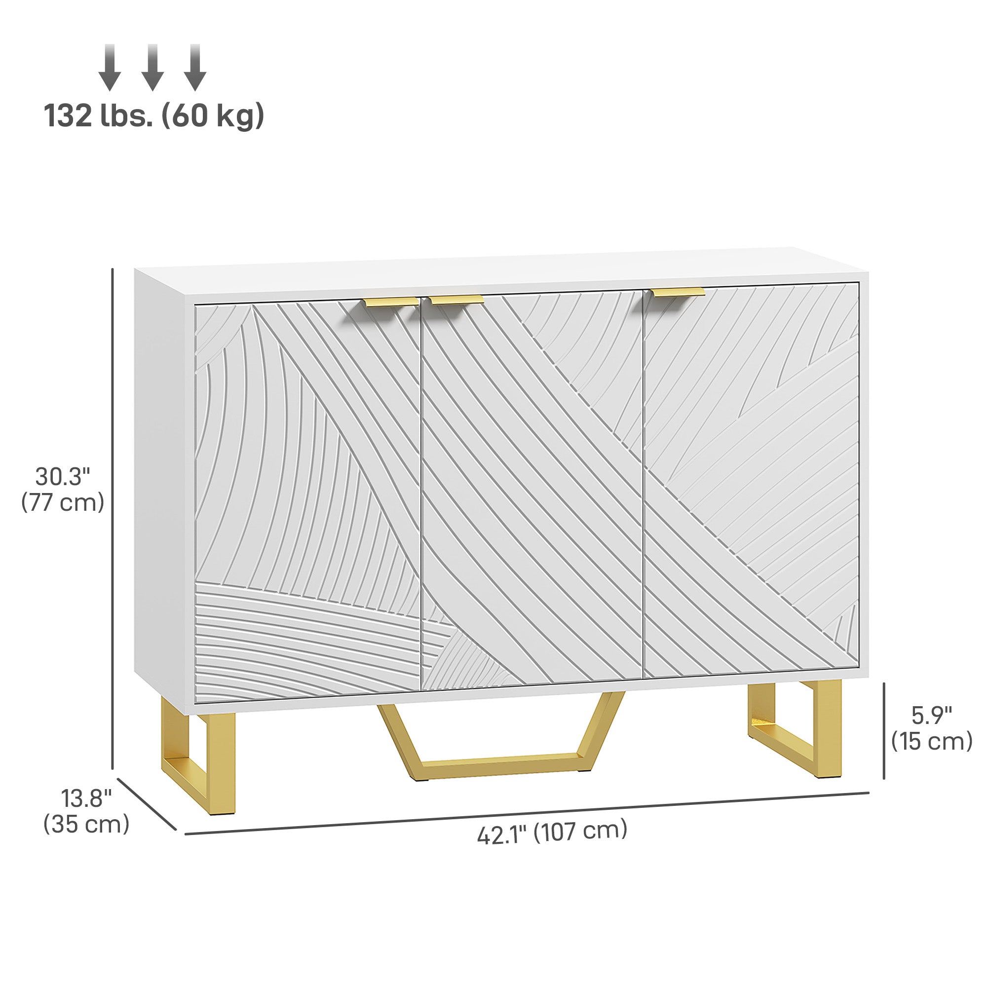HOMCOM Sideboard Cabinet with Adjustable Shelves, Modern Buffet Cabinet with Carved Line Doors, TV Cabinet for 50 Inch TV, White