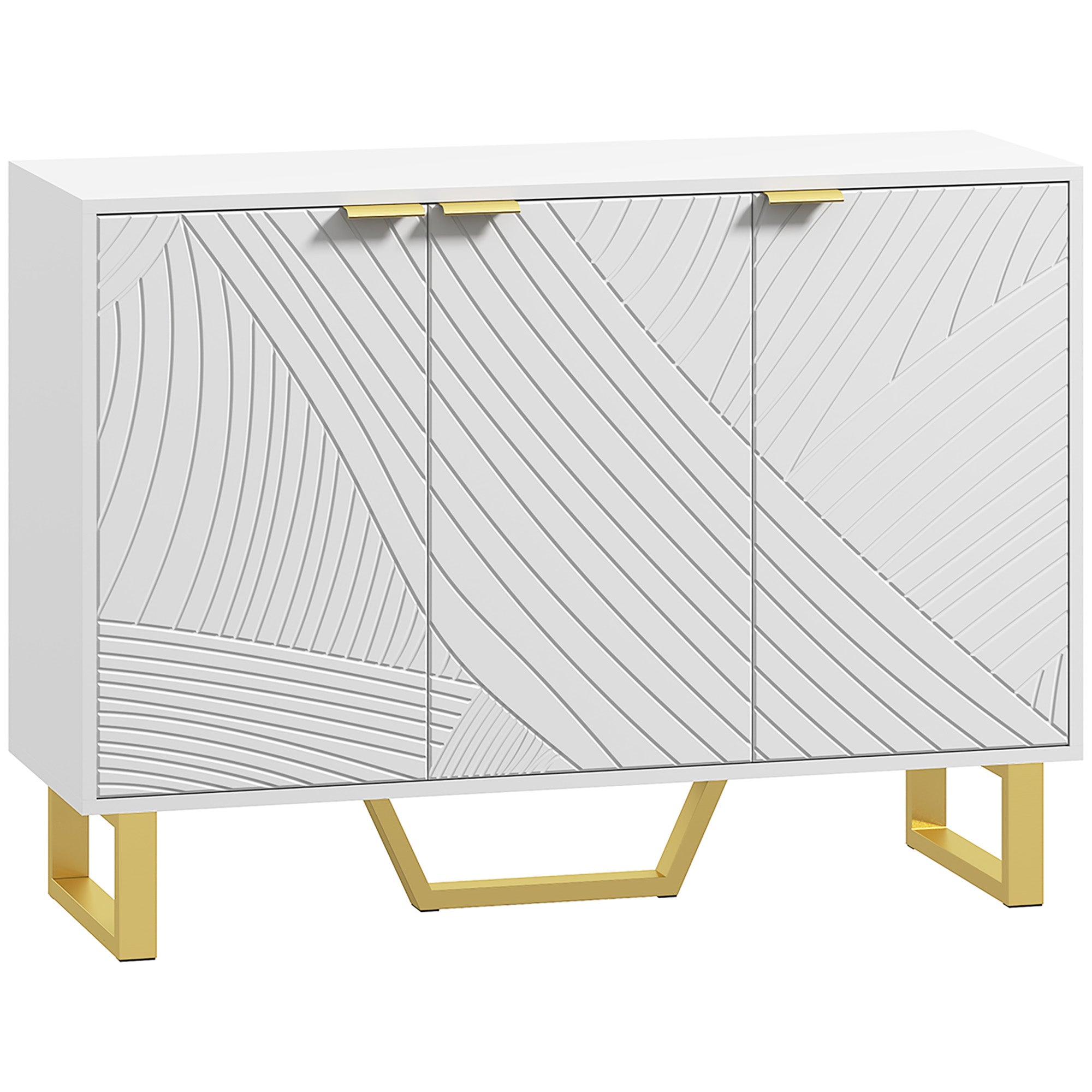 HOMCOM Sideboard Cabinet with Adjustable Shelves, Modern Buffet Cabinet with Carved Line Doors, TV Cabinet for 50 Inch TV, White
