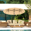 Outsunny 9.7ft Patio Umbrella with Double Sided Canopy, Outdoor Market Table Parasol with Push Button Tilt, Crank, 3 Air Vents and 12 Ribs, for Garden, Deck, Pool, Brown