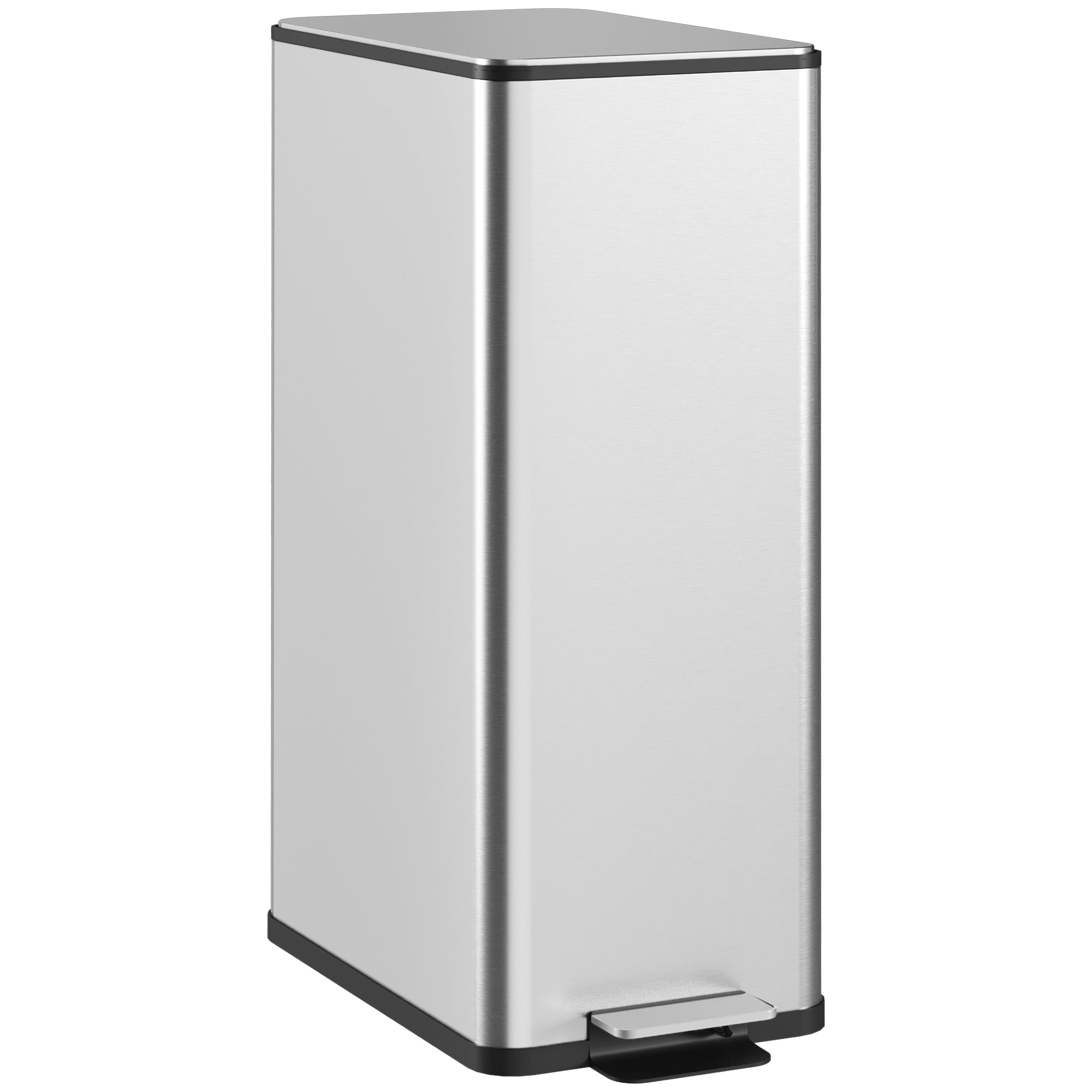 HOMCOM 5.3 Gallon/20 L Garbage Can, Fingerprint-proof Stainless Steel Kitchen Trash Can with Soft-close Lid and Foot Pedal, Slim Garbage Bin for Living Room, Home Office, Silver