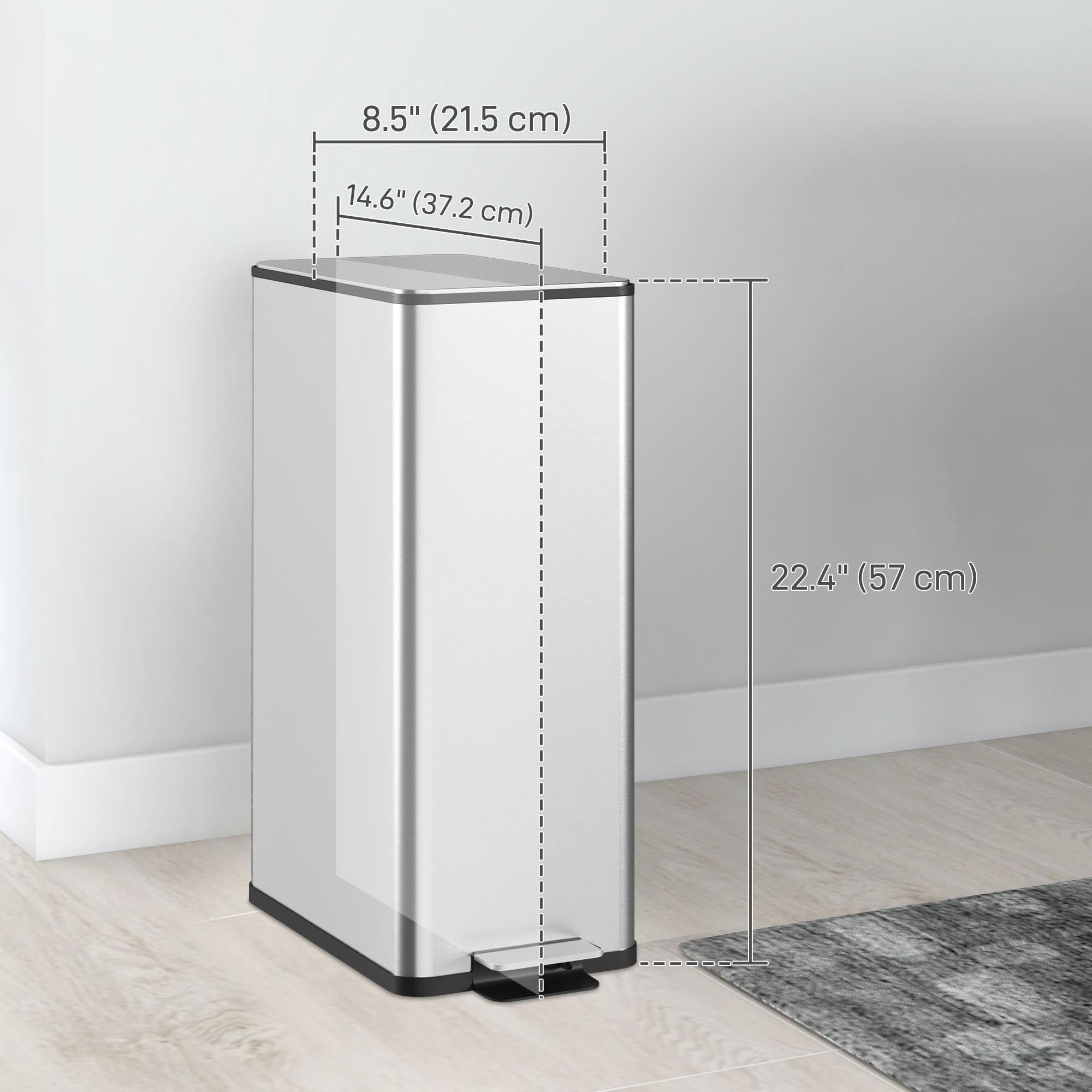 HOMCOM 5.3 Gallon/20 L Garbage Can, Fingerprint-proof Stainless Steel Kitchen Trash Can with Soft-close Lid and Foot Pedal, Slim Garbage Bin for Living Room, Home Office, Silver