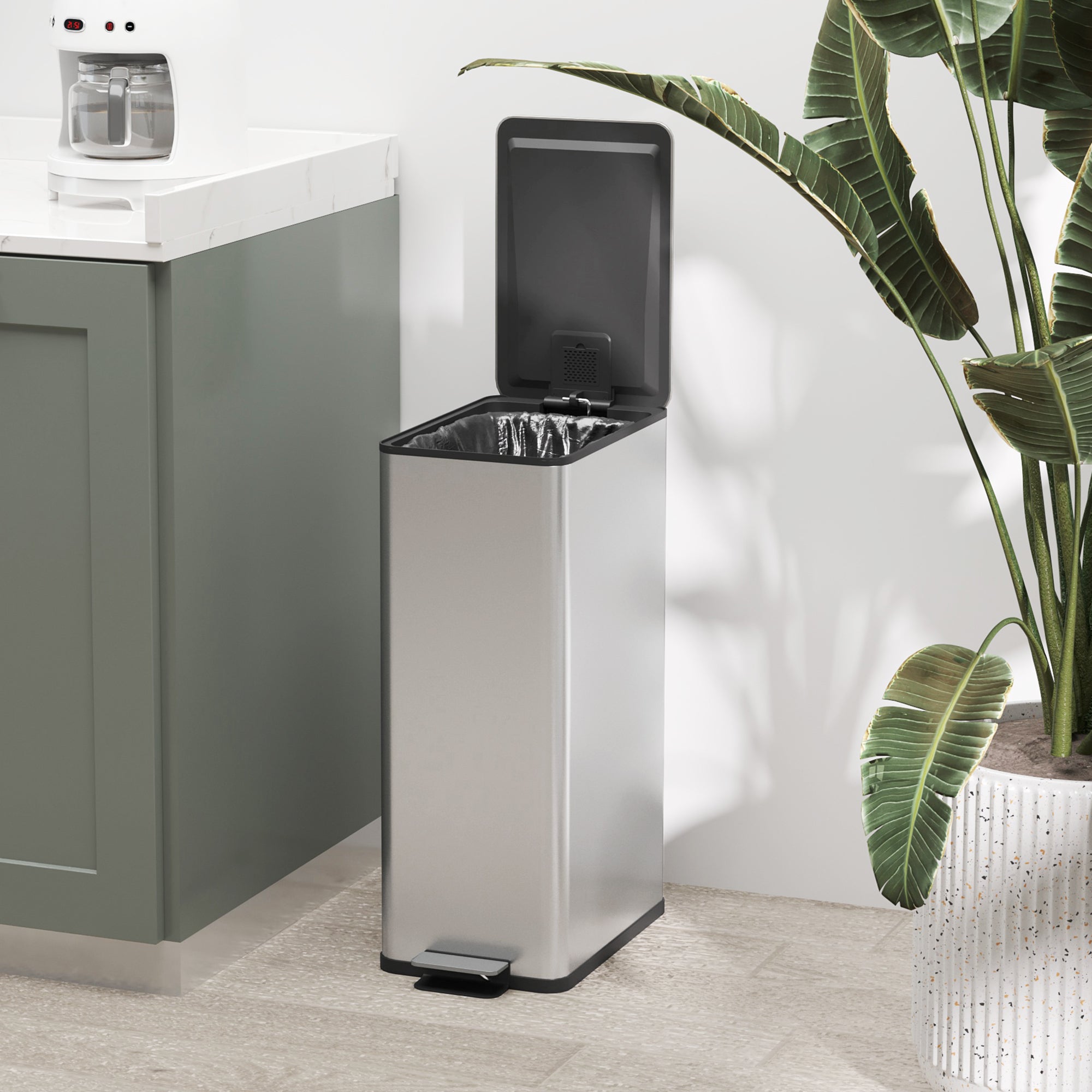 HOMCOM 5.3 Gallon/20 L Garbage Can, Fingerprint-proof Stainless Steel Kitchen Trash Can with Soft-close Lid and Foot Pedal, Slim Garbage Bin for Living Room, Home Office, Silver