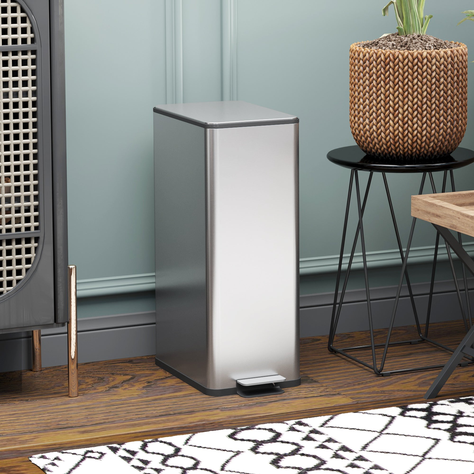 HOMCOM 5.3 Gallon/20 L Garbage Can, Fingerprint-proof Stainless Steel Kitchen Trash Can with Soft-close Lid and Foot Pedal, Slim Garbage Bin for Living Room, Home Office, Silver