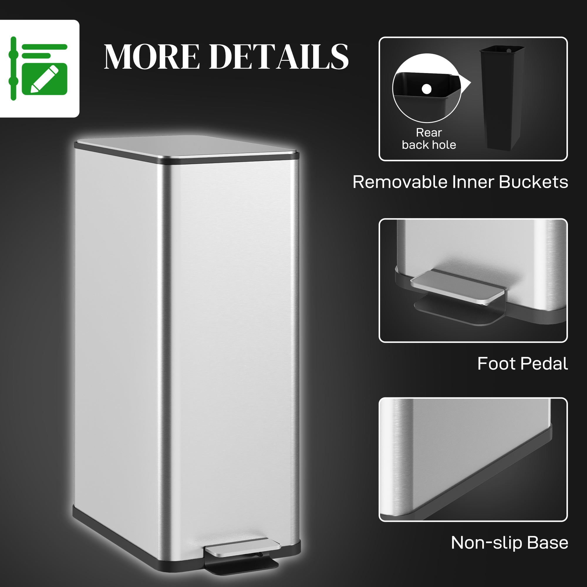 HOMCOM 5.3 Gallon/20 L Garbage Can, Fingerprint-proof Stainless Steel Kitchen Trash Can with Soft-close Lid and Foot Pedal, Slim Garbage Bin for Living Room, Home Office, Silver