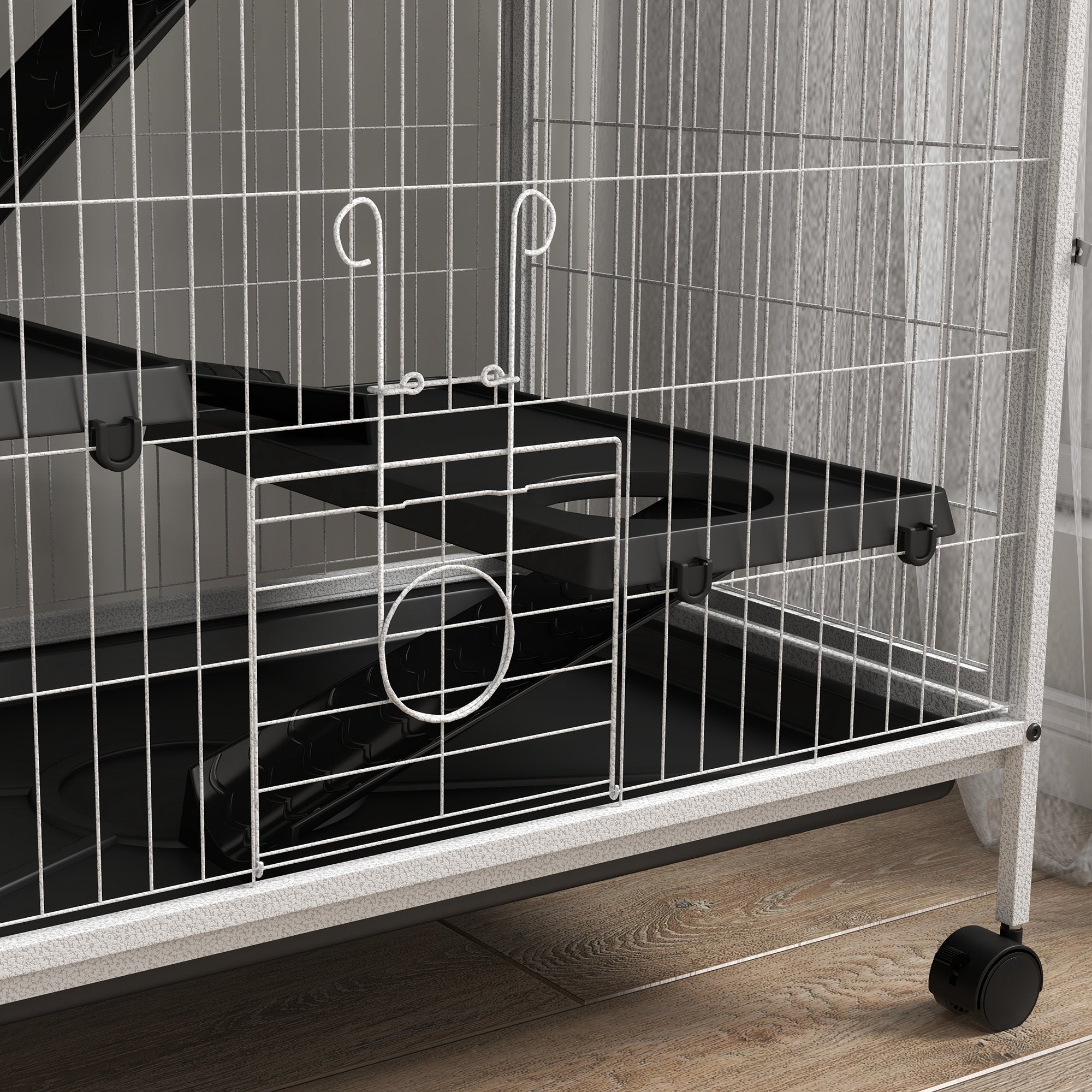 PawHut 5-Tier Rolling Small Animal Cage, Deluxe Guinea Pig Cage, Ferret Cage for Mink Chinchilla Kitten Rabbit, Small Pet Play House with Hammock Platform, Ramp, Tray, Light Grey